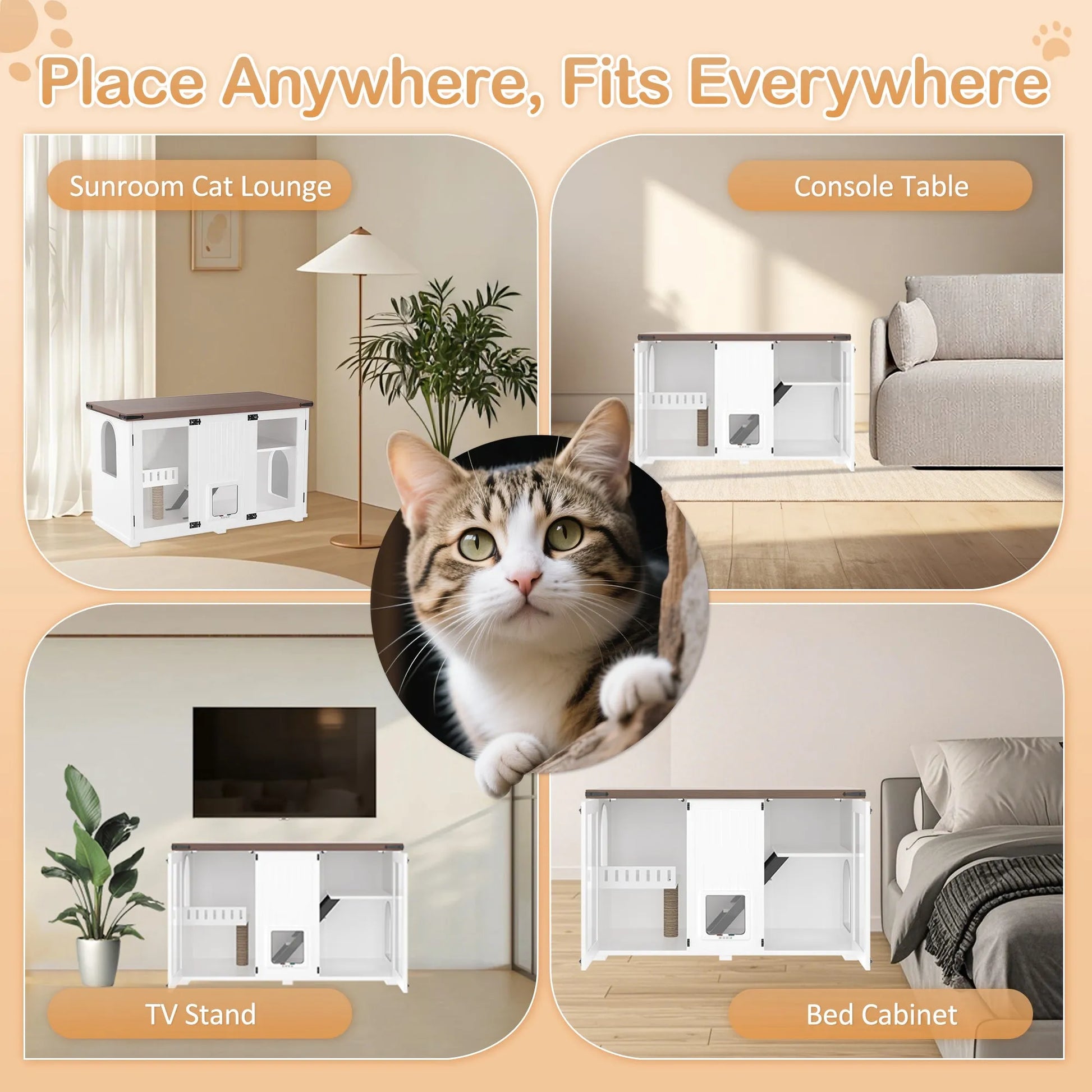 47.25' Large Cat Litter Box Enclosure with LED Light, Hidden Litter Box Furniture, Cat House with Stairs and Cat Scratching Post, Cat Cabinet Side – view 4