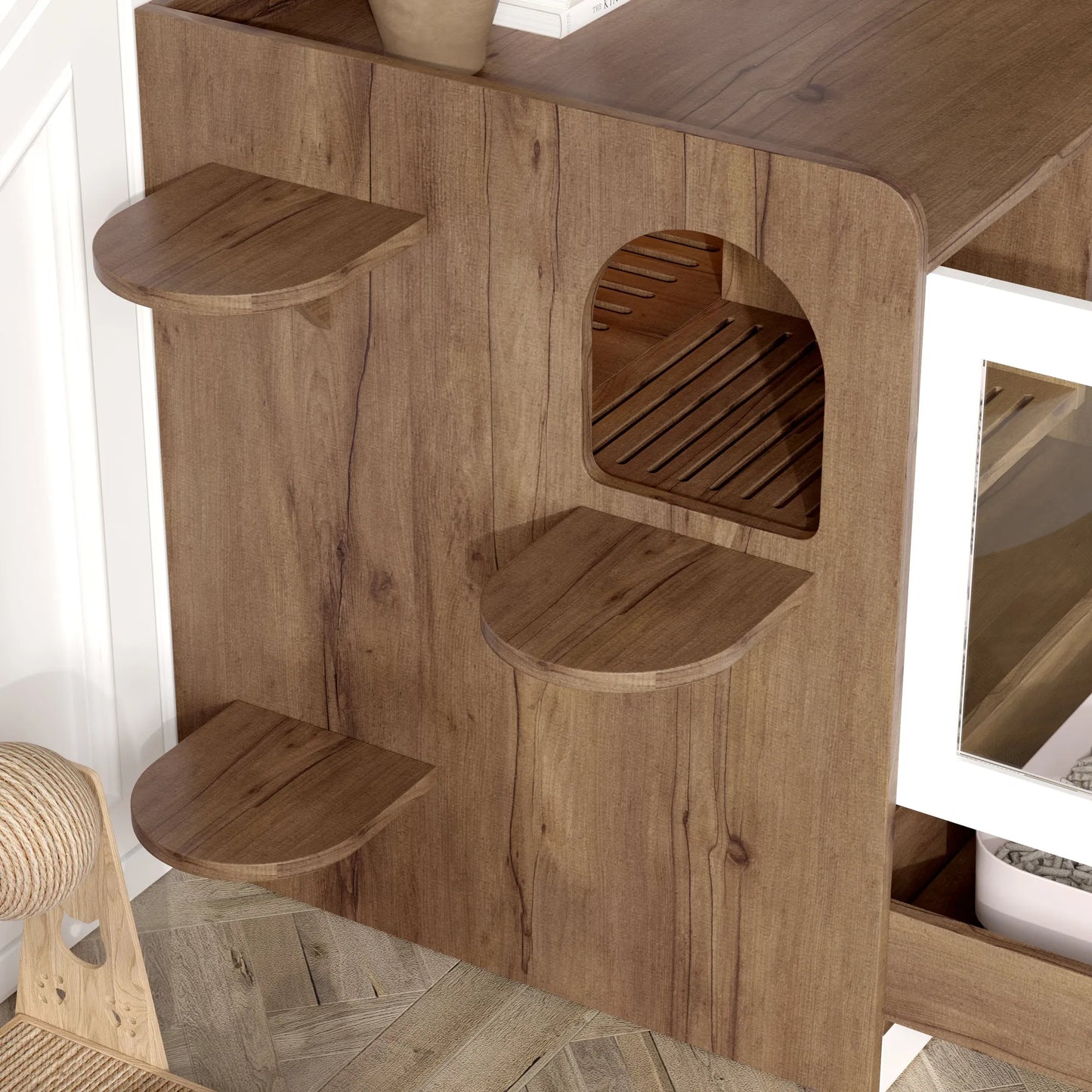 Cat Litter Box Enclosure, Hidden Cat Litter Box Furniture with Drawer and Stairs, Wooden Cat House Washroom for Bedroom,Cat Cabinet Side Table for – view 4