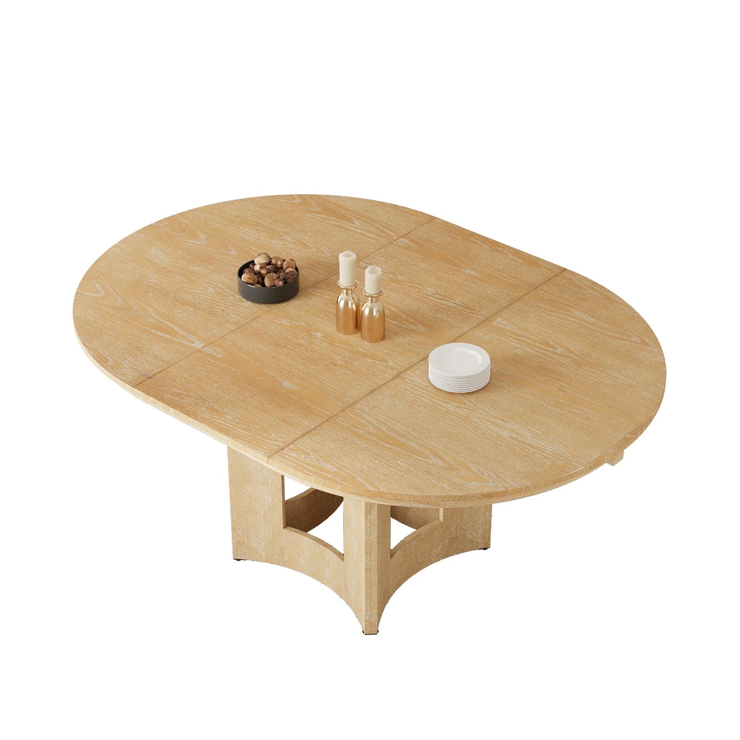 Farmhouse Extendable Round Dining Table with 16inch Removable Leaf for Small Places, Natural – view 4