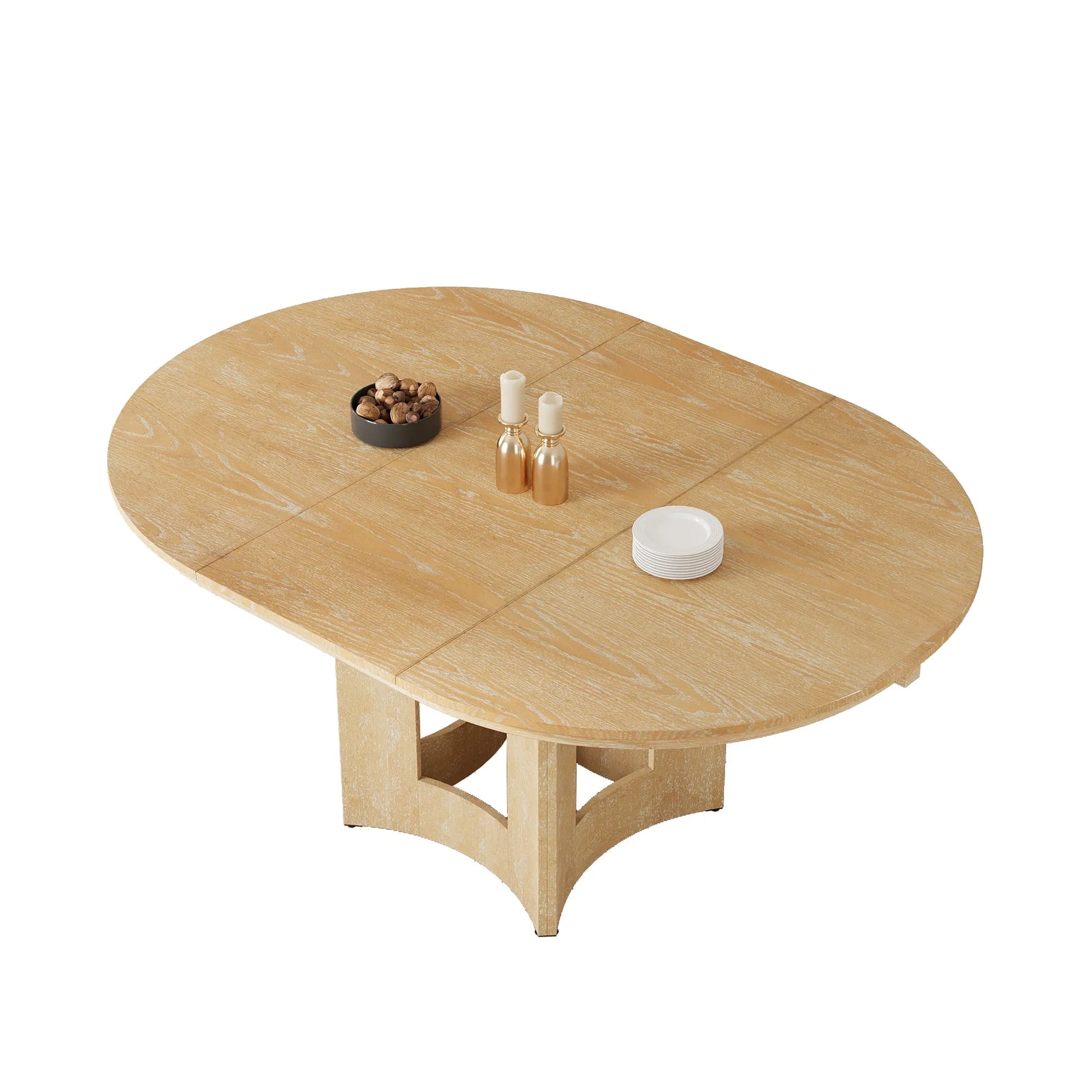 Farmhouse Extendable Round Dining Table with 16inch Removable Leaf for Small Places, Natural – view 4