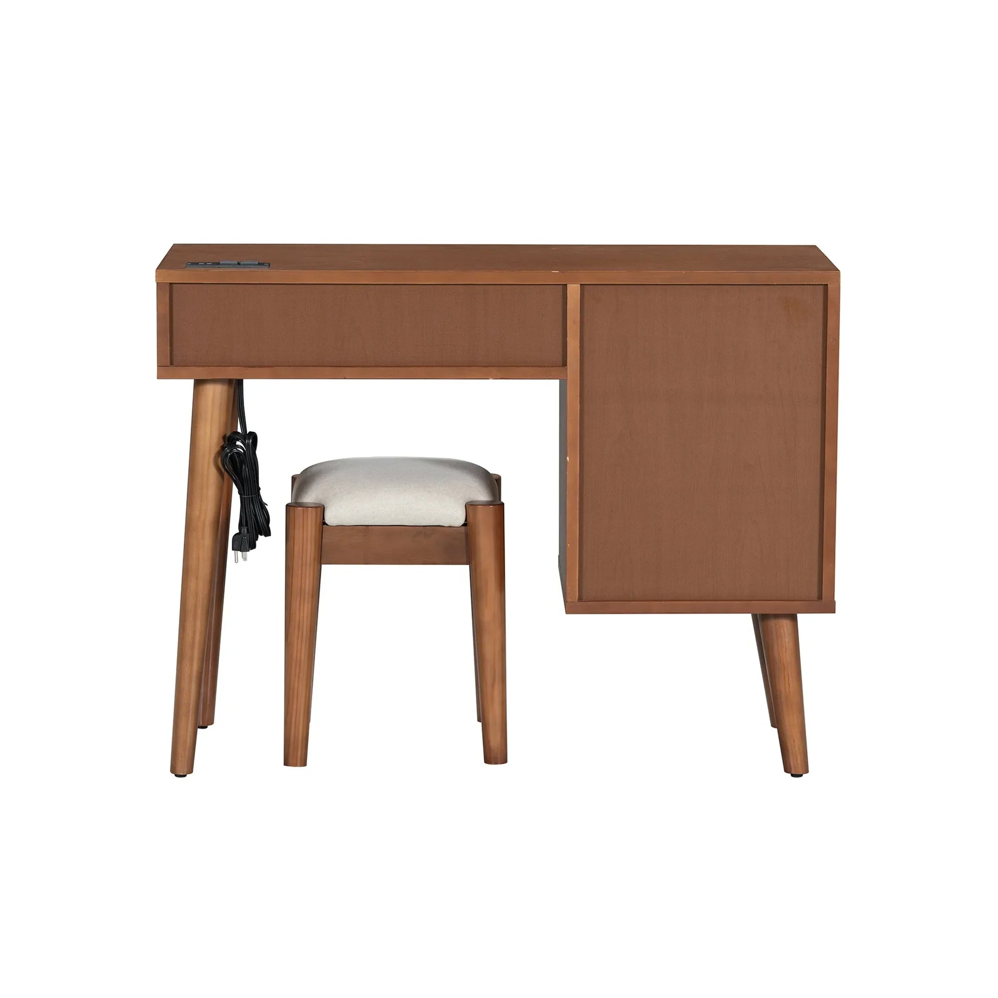 39' Retro Bohemian Style Wooden Makeup Vanity Set with Charging Plug&USB Port and Stool, Dressing Table with 3 Storage Drawers and 1 Rectangular – view 4