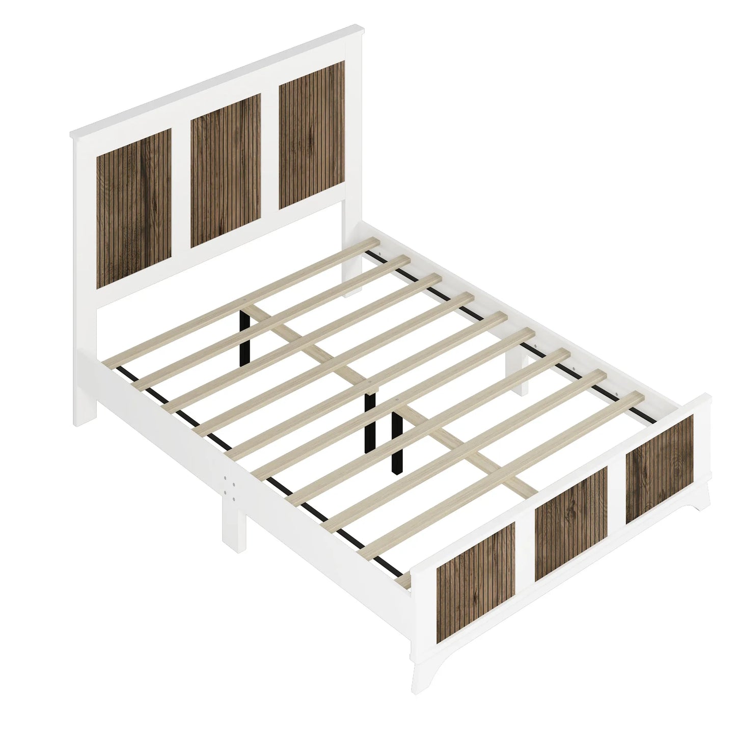 4-Pieces Bedroom Sets, Queen Size Farmhouse Platform Bed with Wooden Strip Stickers Decoration, Storage Nightstand and Dresser with Metal Handle – view 4