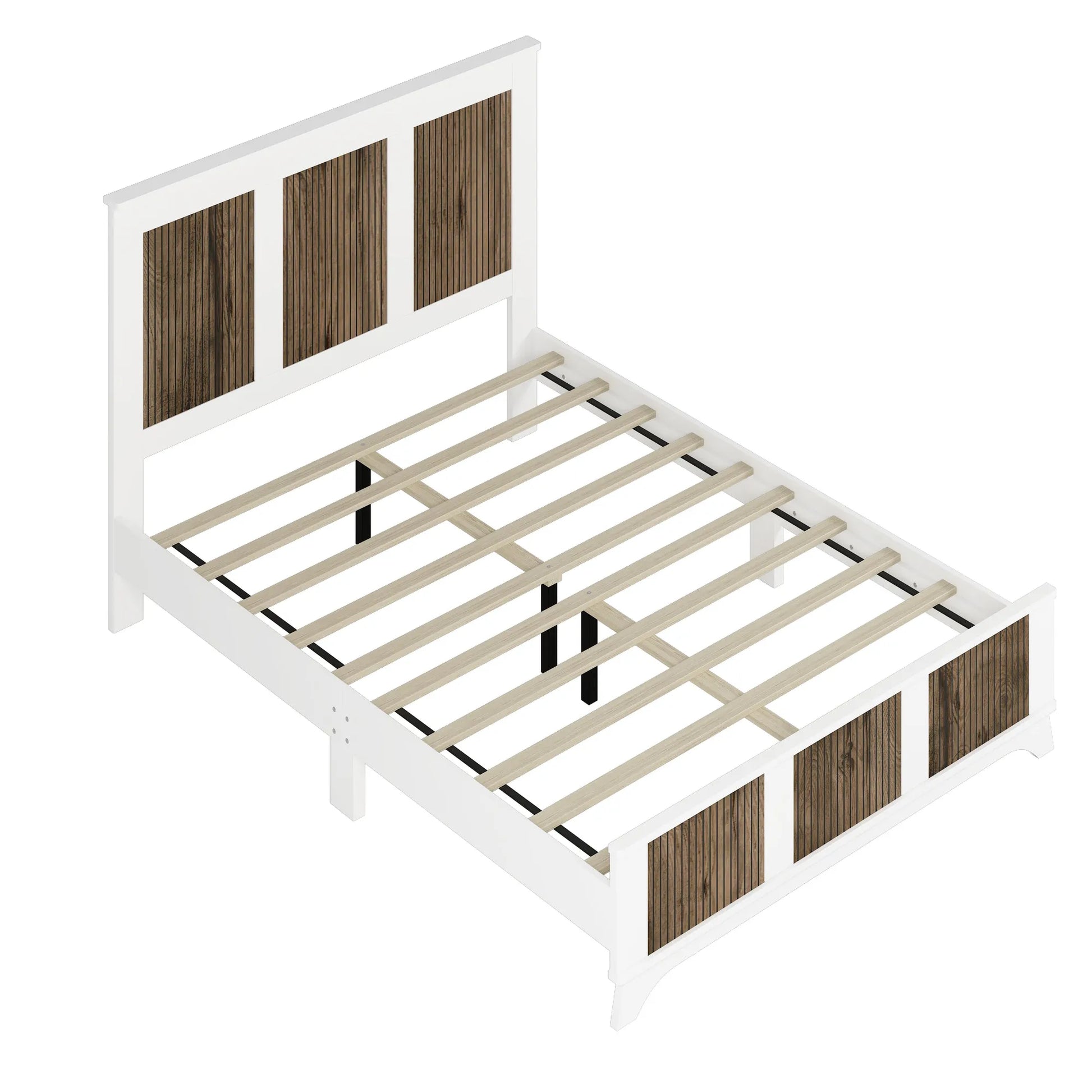 4-Pieces Bedroom Sets, Queen Size Farmhouse Platform Bed with Wooden Strip Stickers Decoration, Storage Nightstand and Dresser with Metal Handle – view 4