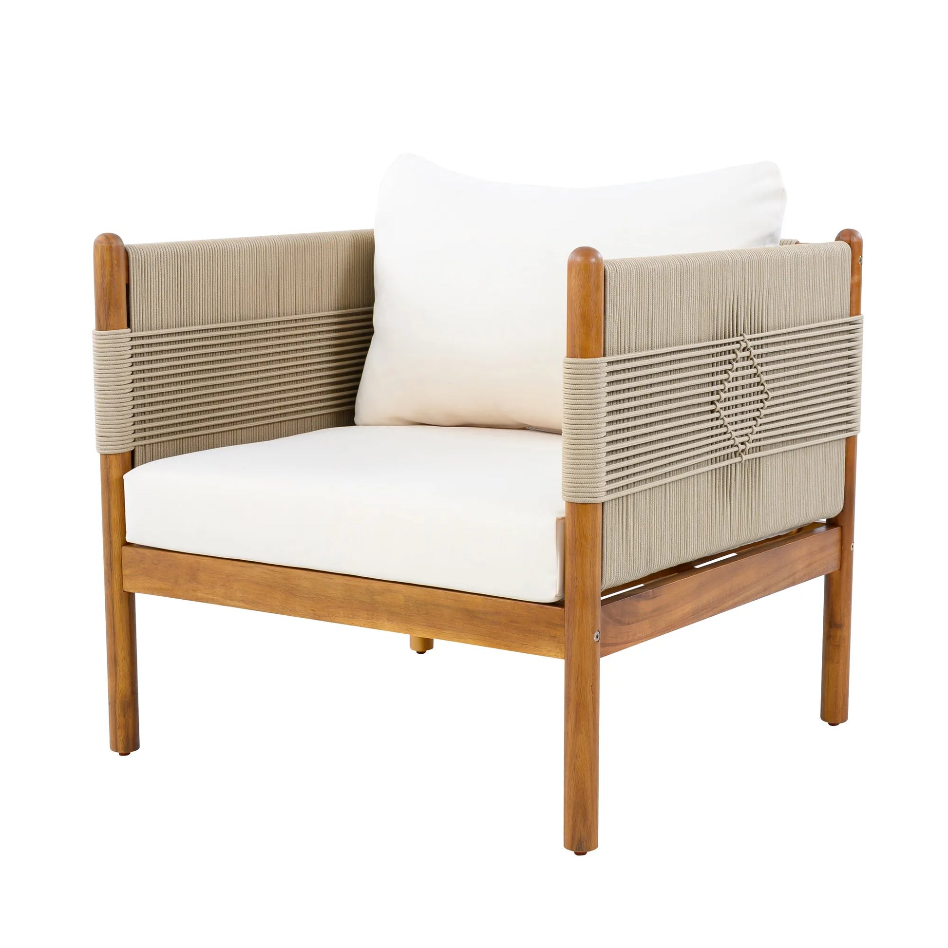 Outdoor Acacia Wood Club Chair with Diamond Rope Weave & Cushions, Teak Finish – view 4