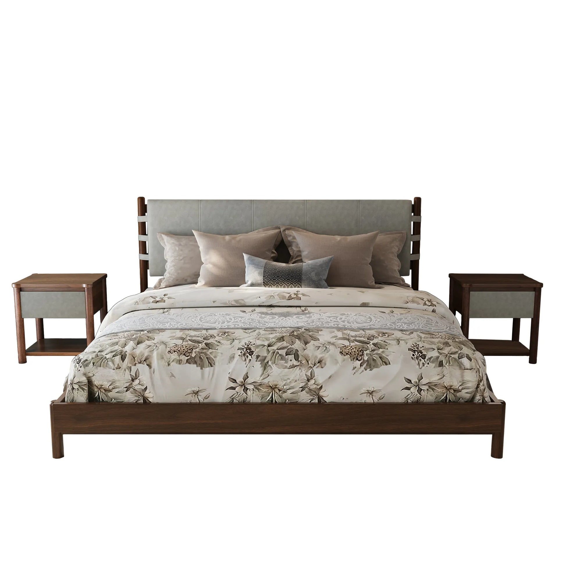 Modern Queen Bed Frame Set with 2 Nightstands, Light Gray Wood Platform Bed with Headboard and Matching Bedside Tables for Bedroom – view 4