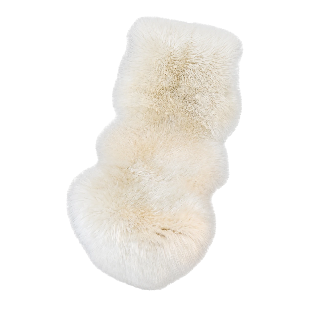 Natural Off-White genuine Australian long-wool sheepskin irregular rug on transparent background