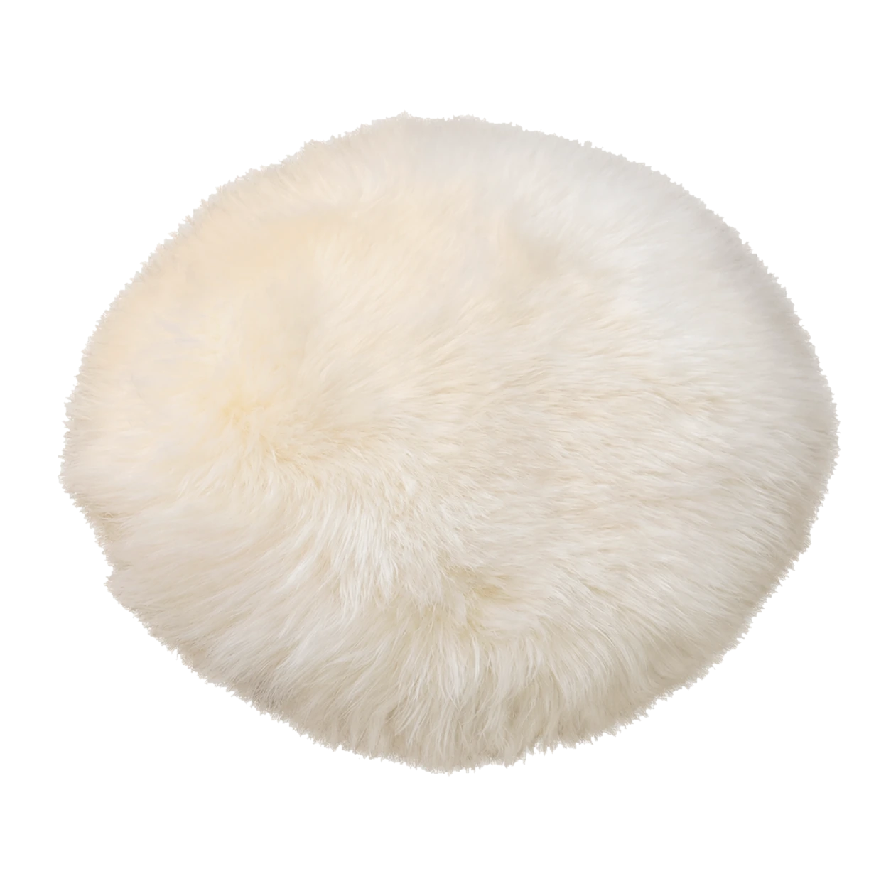 Natural Off-White genuine long-wool sheepskin round chair pad on transparent background