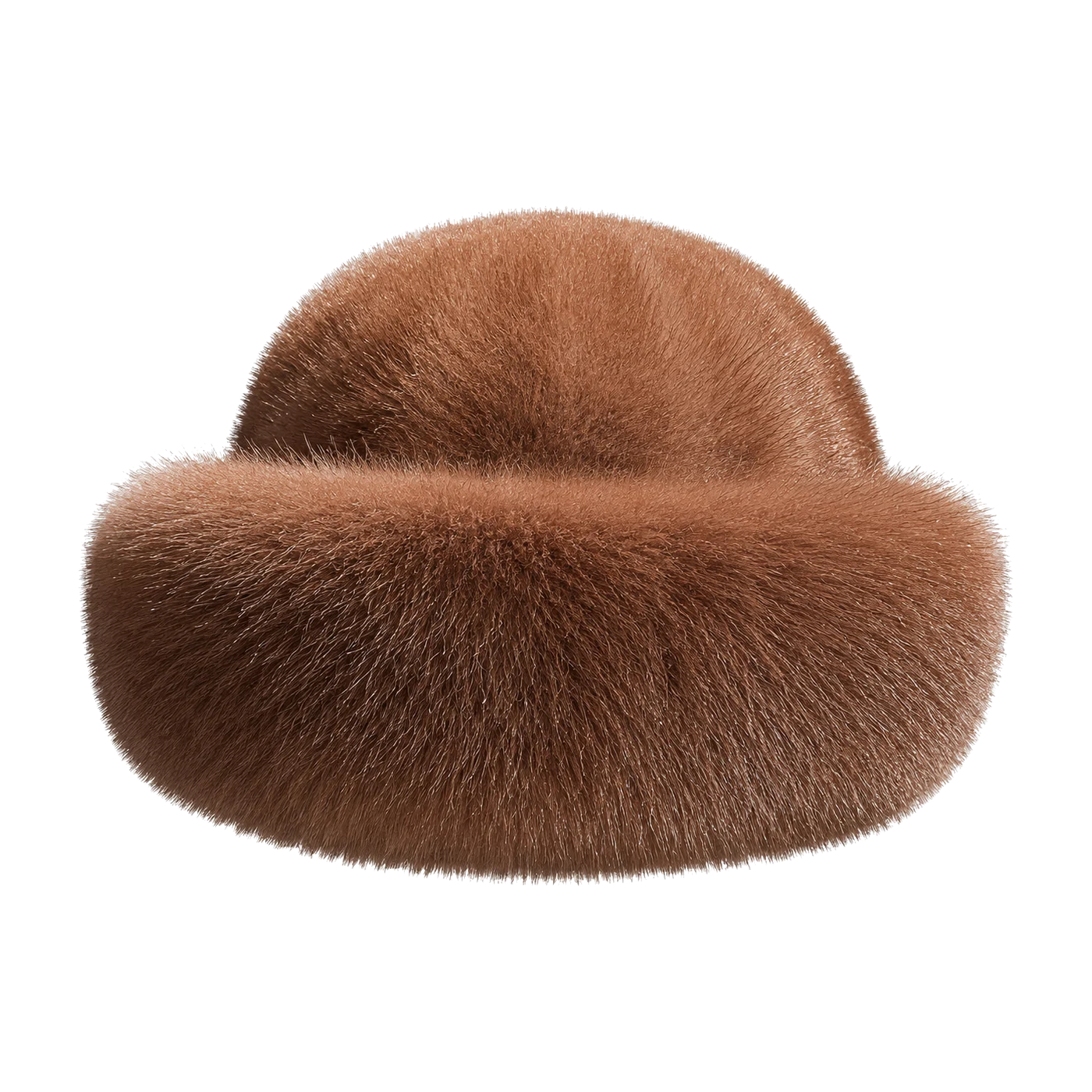 Dark Brown genuine mink and fox fur bucket hat on transparent background