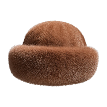 Dark Brown genuine mink and fox fur bucket hat on transparent background