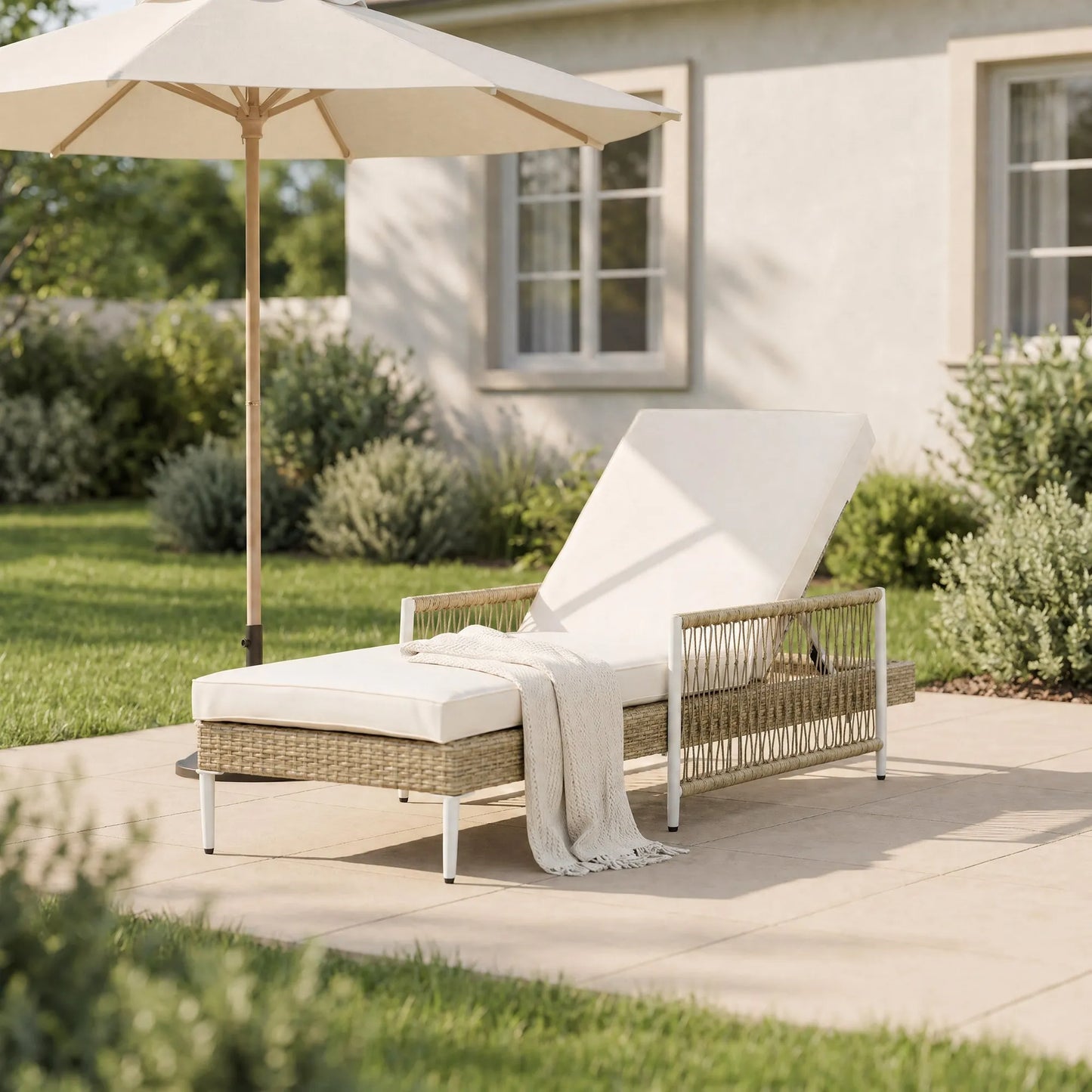 Outdoor All-Weather PE Rattan Chaise Lounge, Minimalist Patio Wicker Lounge Chair with 6 Gear Adjustable Recliner, Arms and Cushion for Poolside – view 4