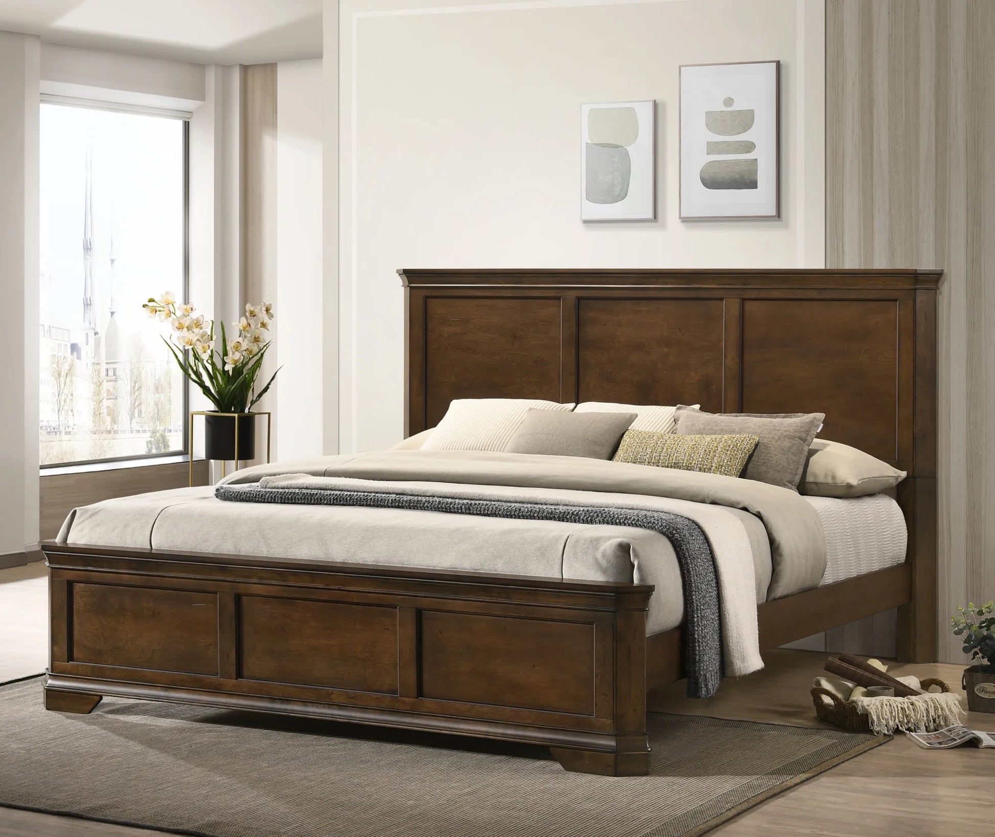 Maderne Traditional 3-Piece Wood Bedroom Set with King Size Panel Bed and Two Nightstands – view 4