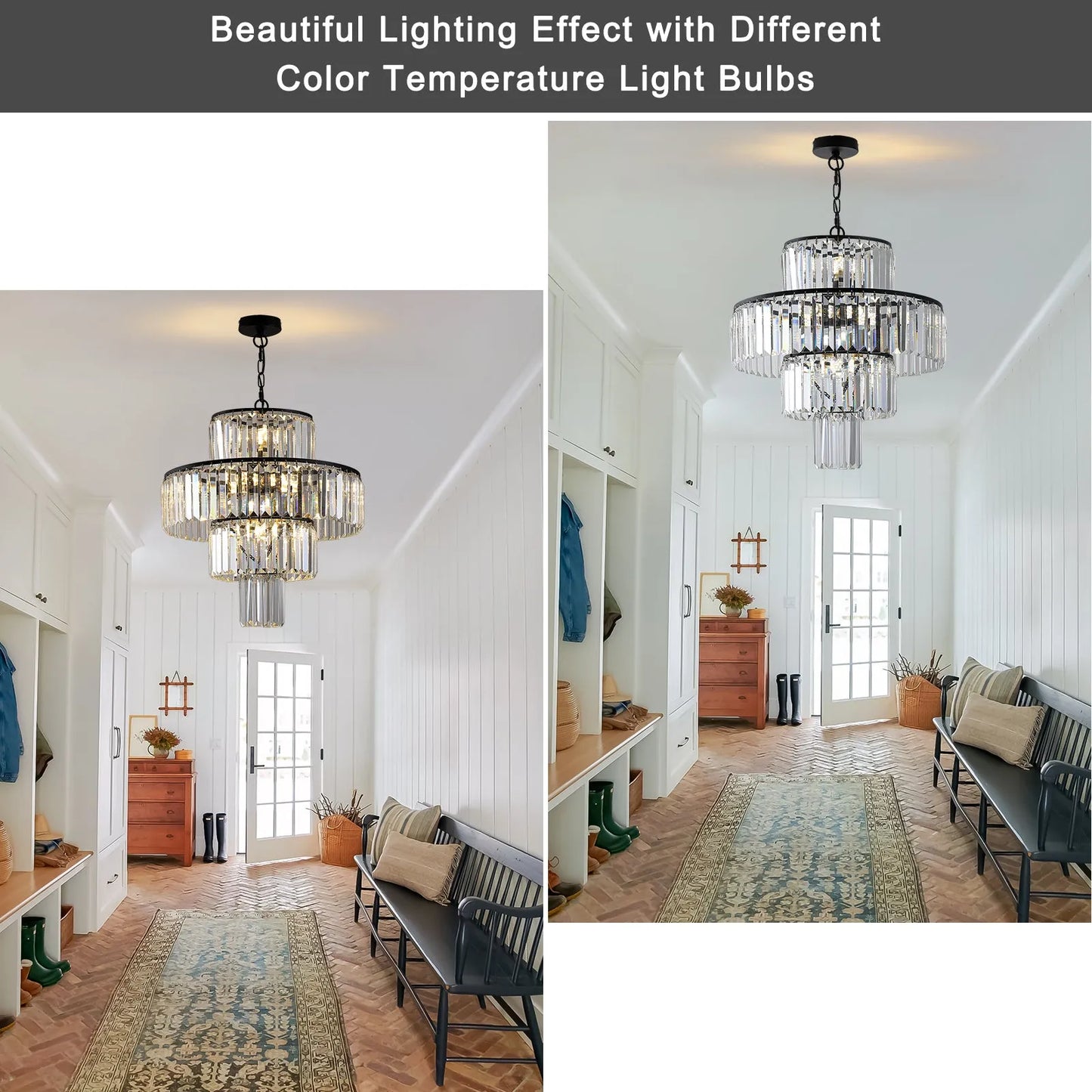 20' Modern Crystal Chandelier with Black Finish, 4-Tier Design for Dining Room or Living Room, Elegant Crystal Pendant Light Fixture (Bulb Not – view 4