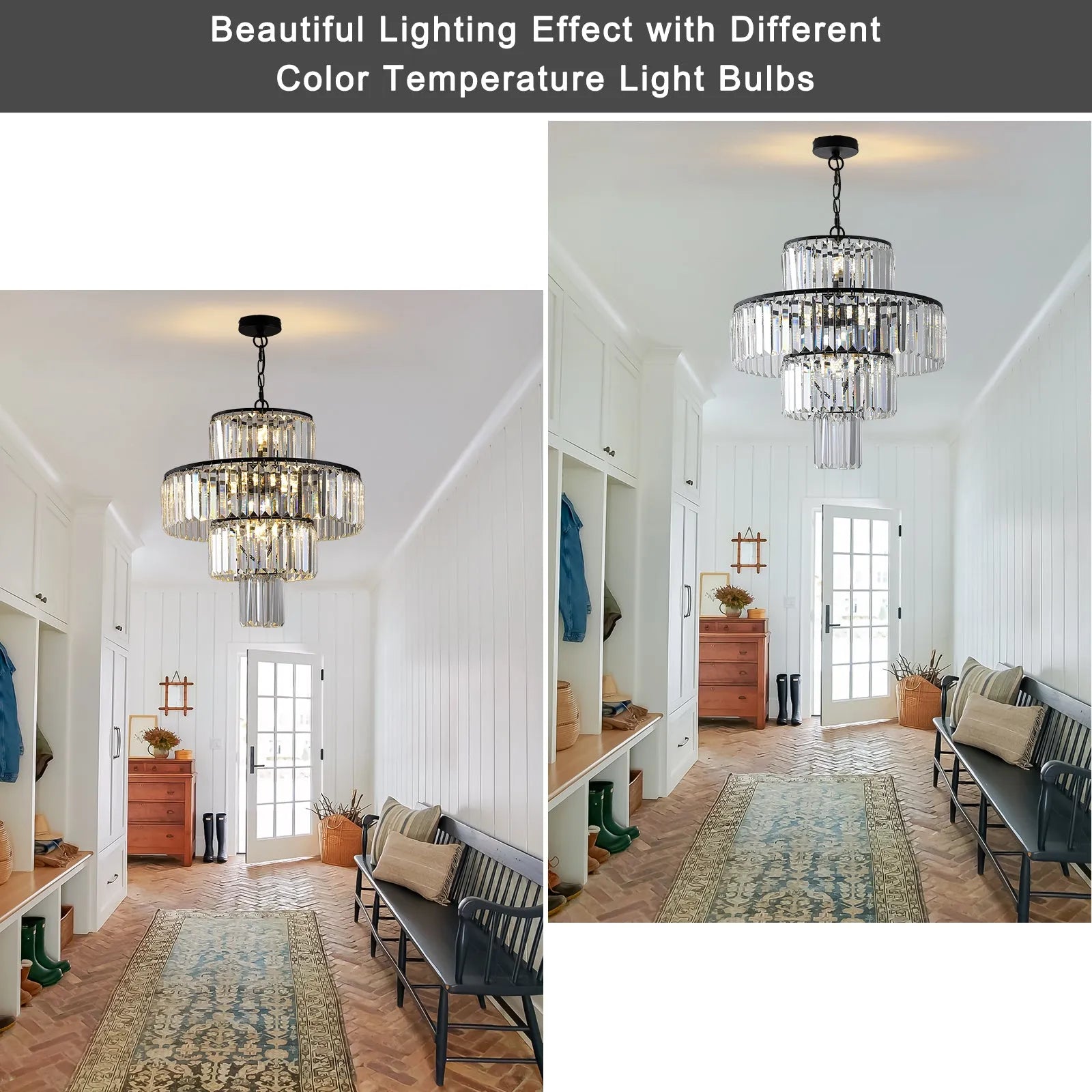 20' Modern Crystal Chandelier with Black Finish, 4-Tier Design for Dining Room or Living Room, Elegant Crystal Pendant Light Fixture (Bulb Not – view 4
