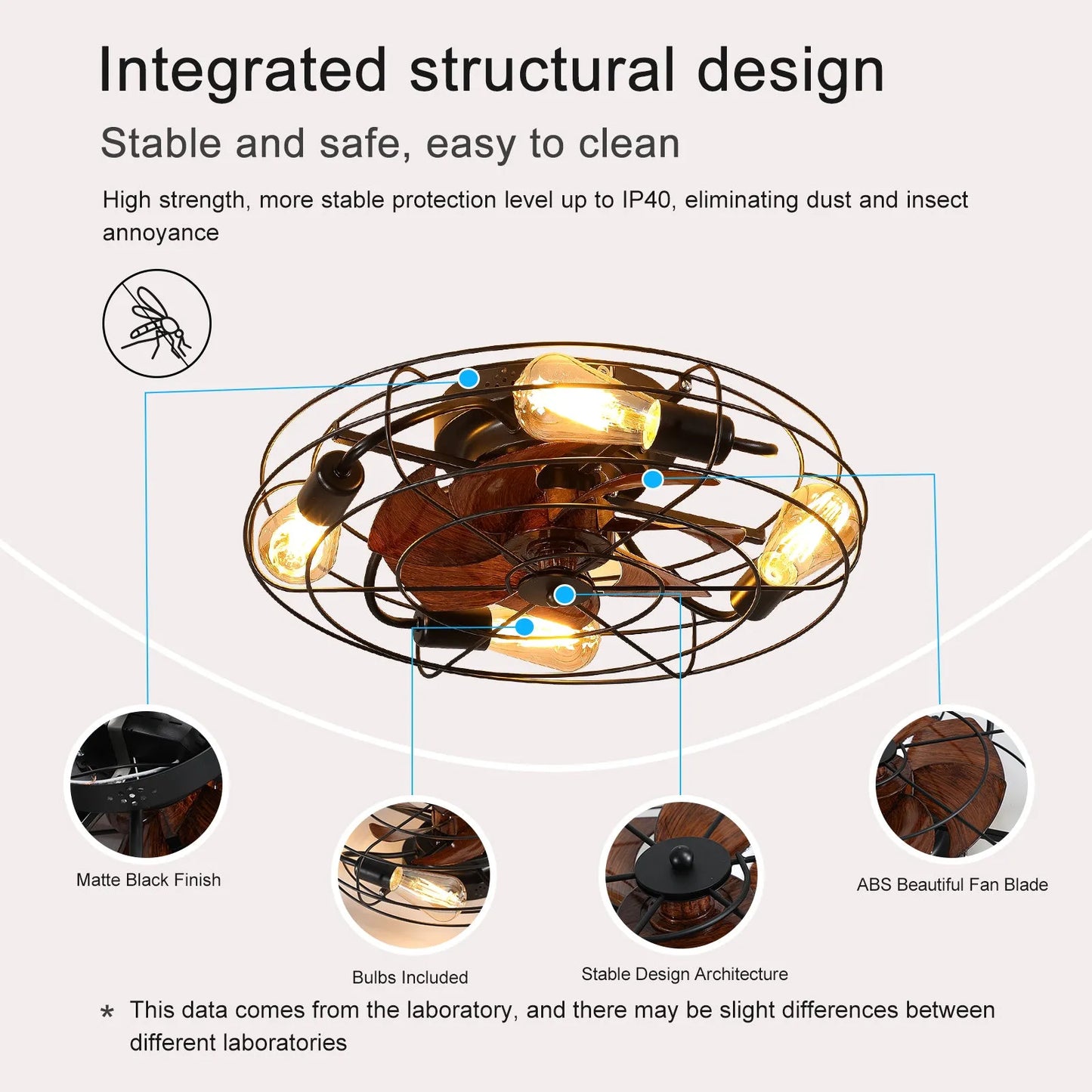 Caged Ceiling Fan With Light, 20'' farmhouse Low Profile Ceiling fan Lights With Remote Control, Modern Enclosed 4x E26 Bulb Ceiling Fans With – view 4