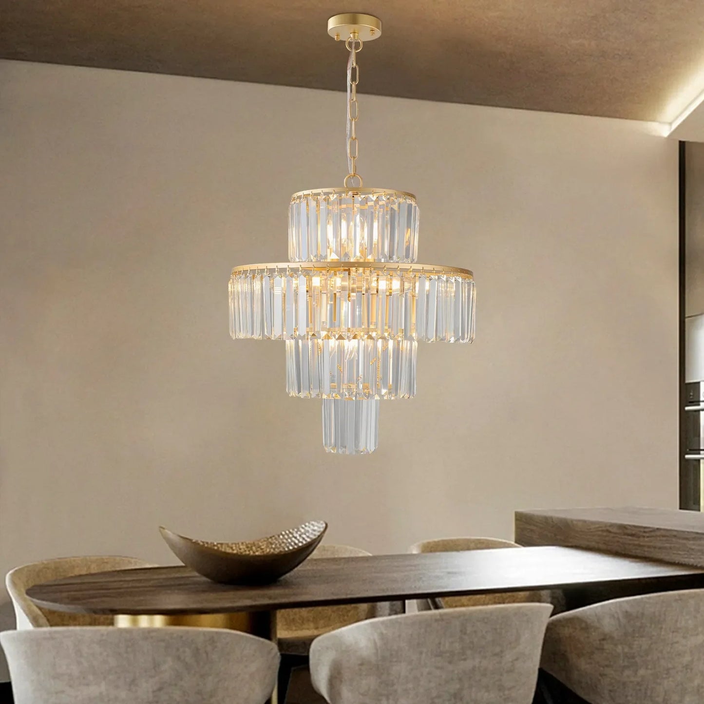 20' Modern Crystal Chandelier with Gold Finish, 4-Tier Design for Dining Room or Living Room, Elegant Crystal Pendant Light Fixture (Bulb Not – view 4