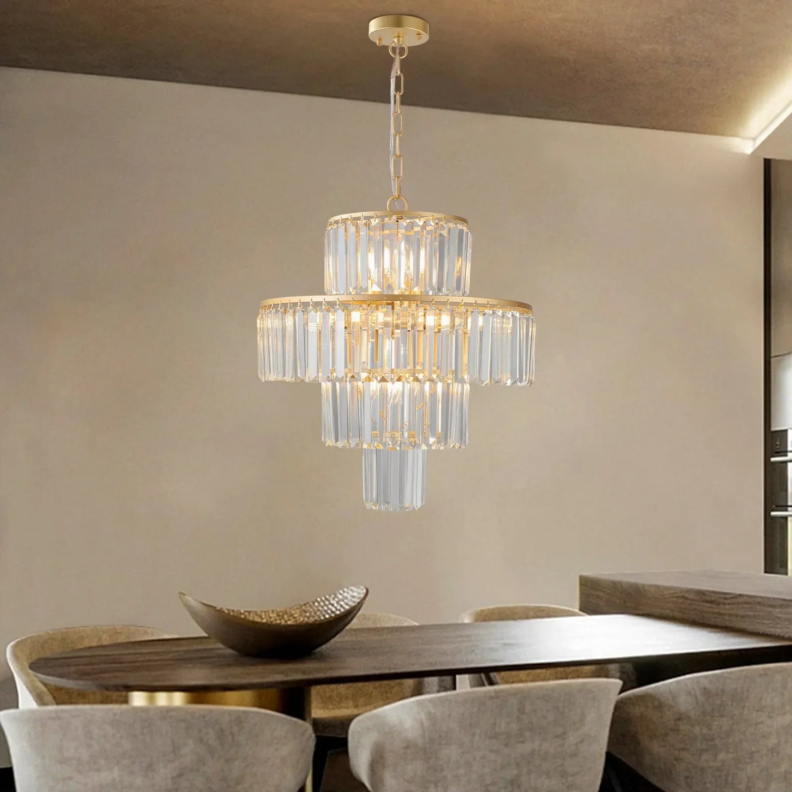 20' Modern Crystal Chandelier with Gold Finish, 4-Tier Design for Dining Room or Living Room, Elegant Crystal Pendant Light Fixture (Bulb Not – view 4