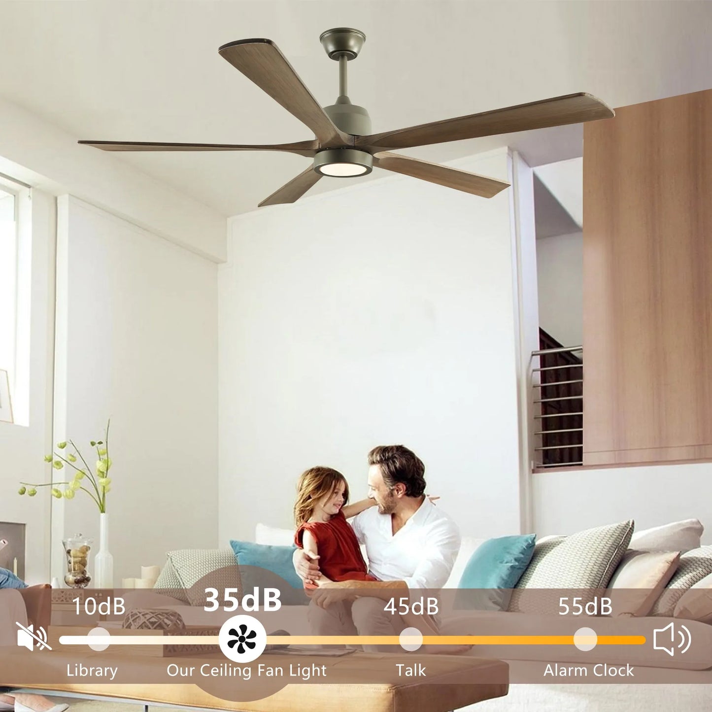 60' Modern Wood Ceiling Fan with Light and Remote Control,6-Speed Noiseless Reversible DC Motor, Ceiling Fan for Kitchen Dinning Living Room – view 4