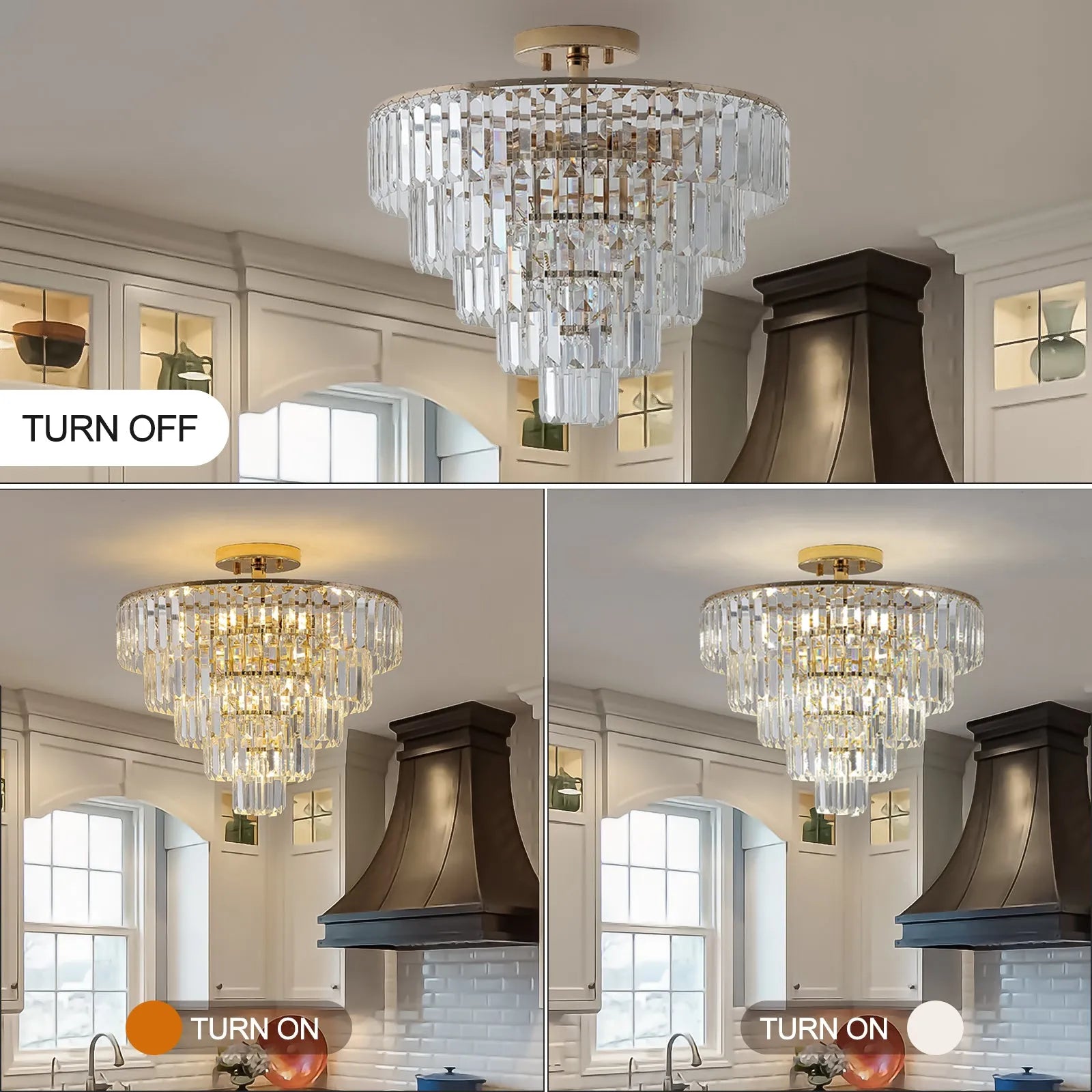 Gold Crystal Chandeliers,5-Tier Round Semi Flush Mount Chandelier Light Fixture,Large Contemporary Luxury Ceiling Lighting for Living Room Dining – view 4
