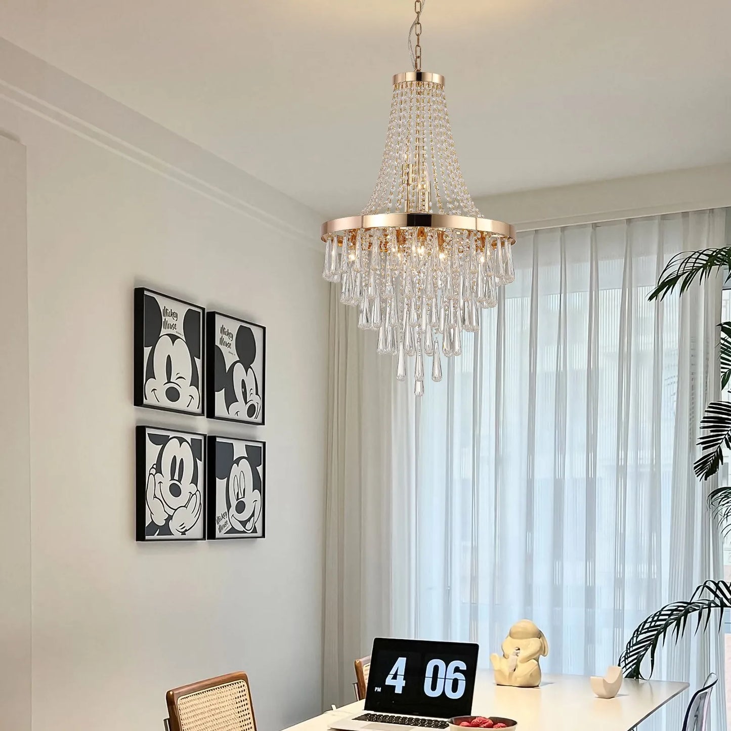 20' Modern Crystal Pendant Chandelier with Golden Finish – Elegant 11-Light Hanging Light Fixture Tiered Design for Dining Room, Living Room, or – view 4