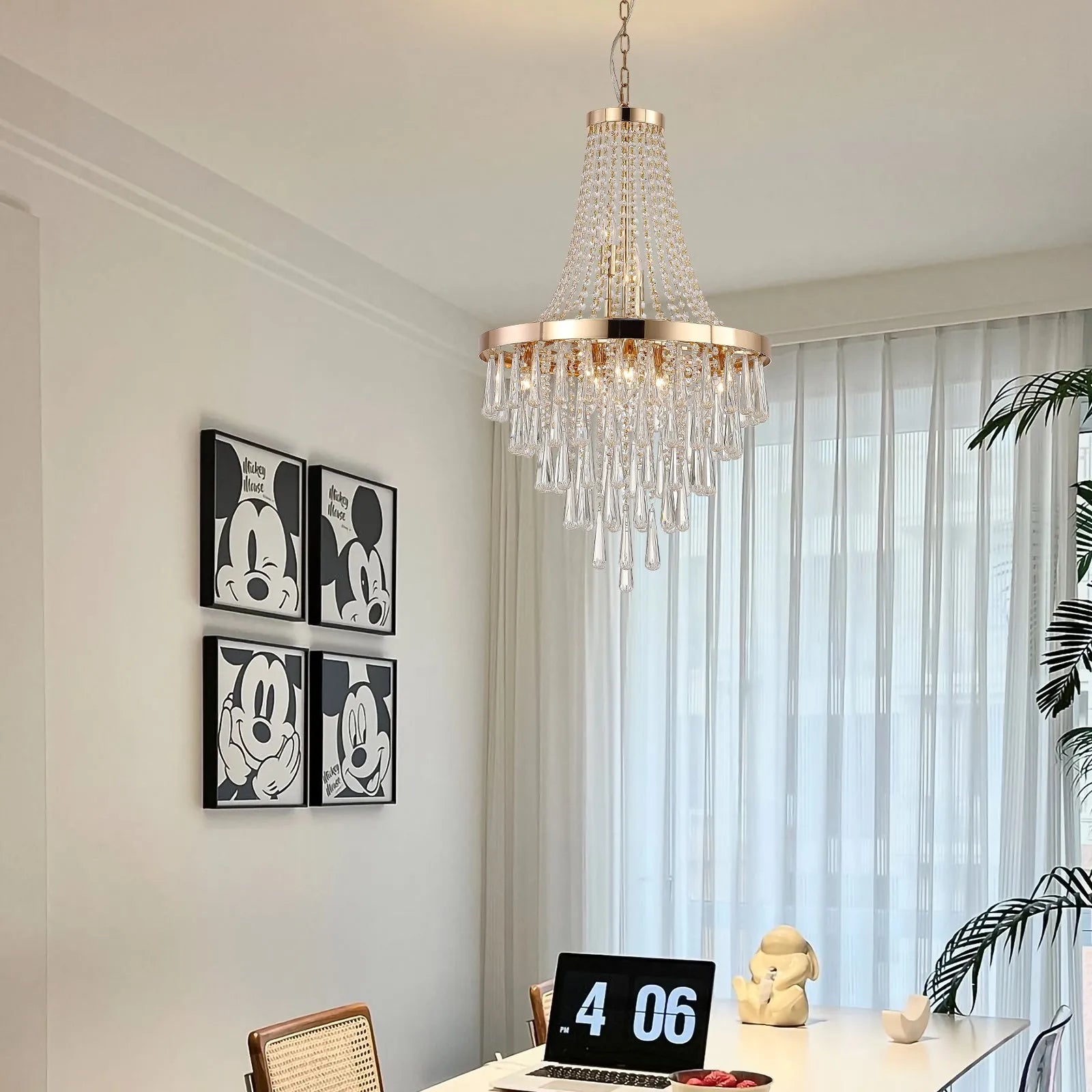 20' Modern Crystal Pendant Chandelier with Golden Finish – Elegant 11-Light Hanging Light Fixture Tiered Design for Dining Room, Living Room, or – view 4