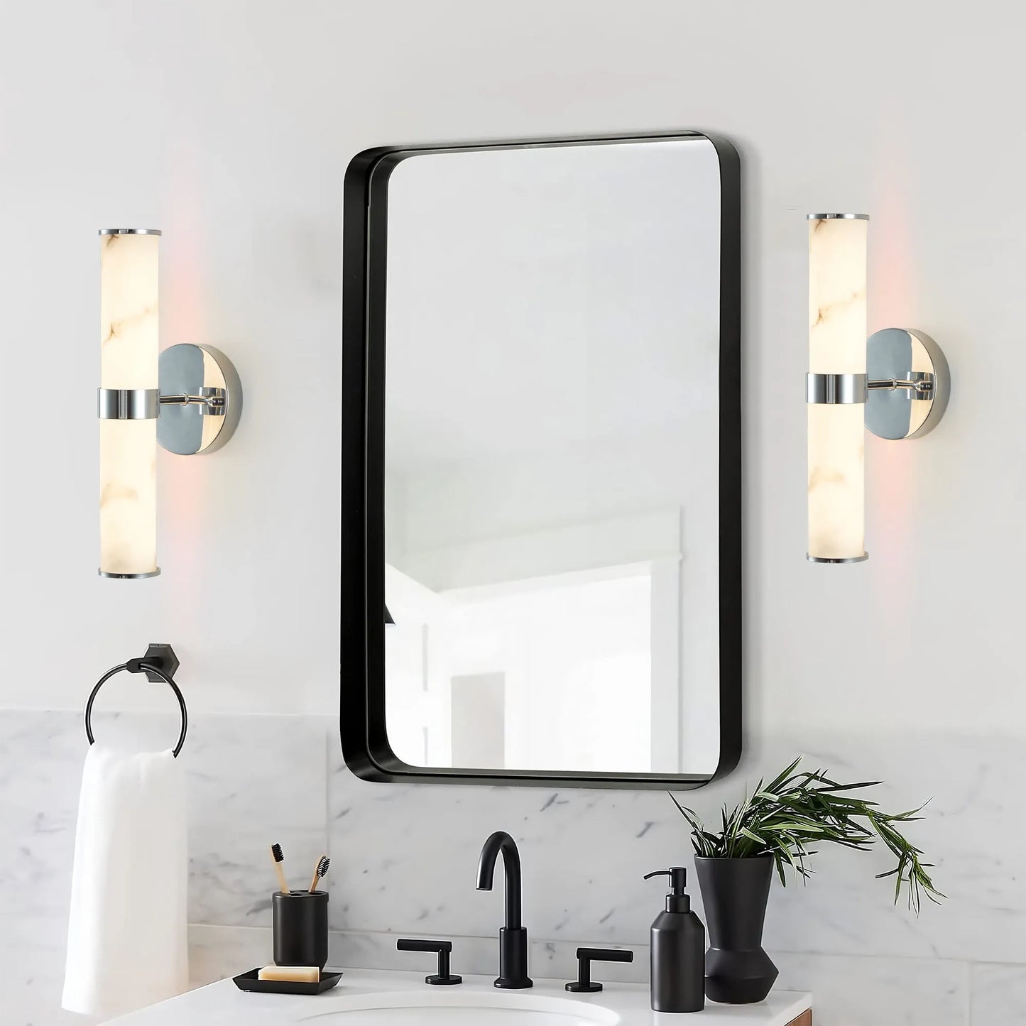 Resin Imitation Marble and Chrome Wall Sconce, Set of 2,Modern Vertical Light Fixture for Bathrooms, Hallways, and Bedrooms (Only Indoor) – view 4