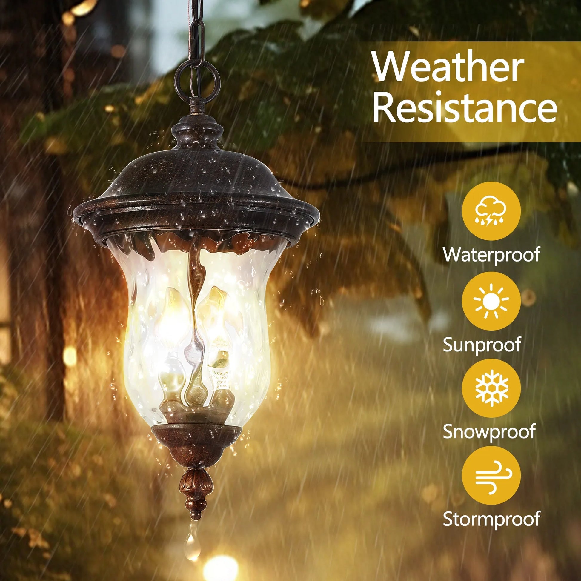 19'(H) Rustic Outdoor Hanging Lantern, Weatherproof Vintage Pendant Light with Clear Glass Shade, Waterproof Exterior Lighting Fixture for Porch – view 4