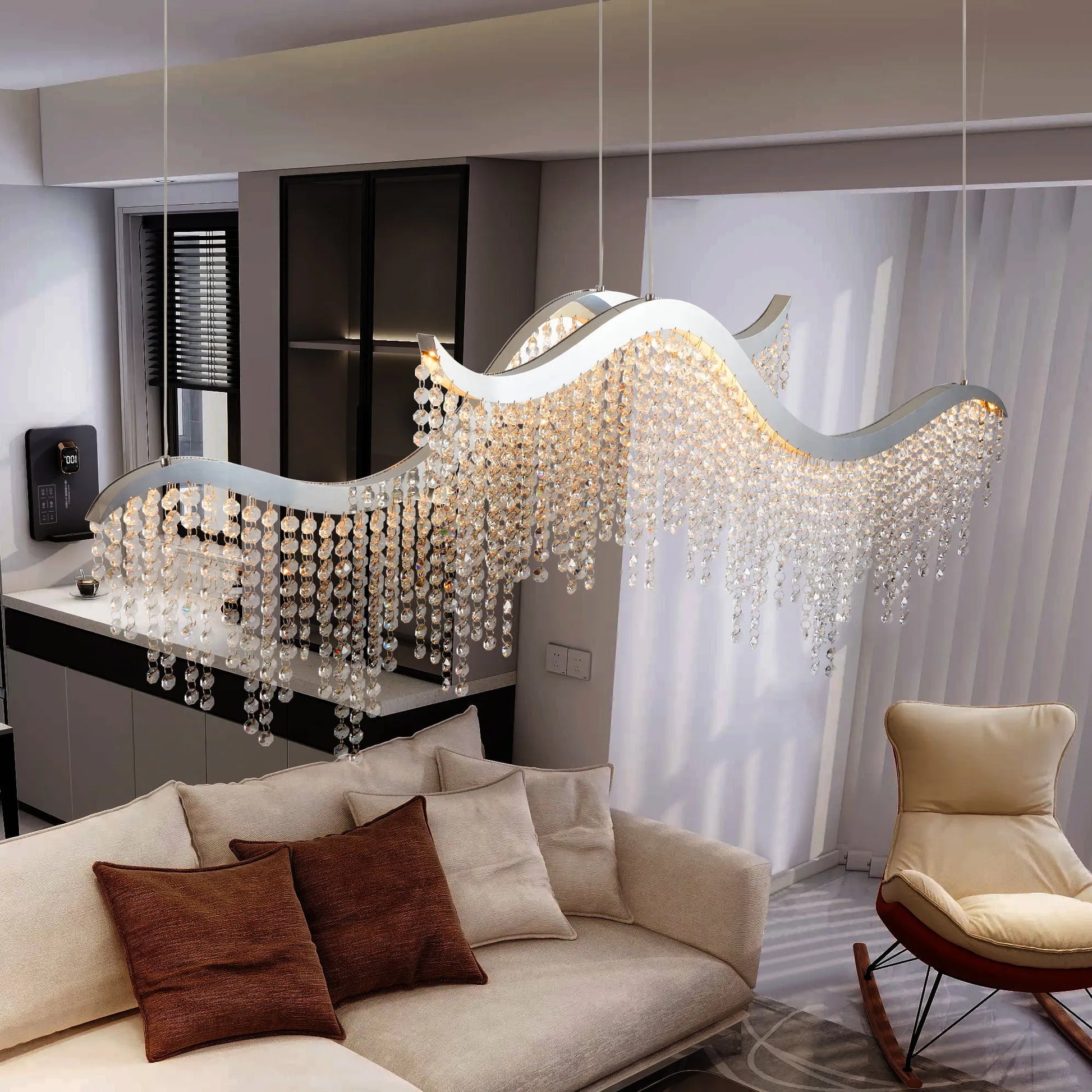 36-inch Modern Wave LED Crystal Chandelier - Adjustable Color Temperature 3000K/4000K/6000K - Adjustable Height - Elegant Chandelier for Living Room – view 4
