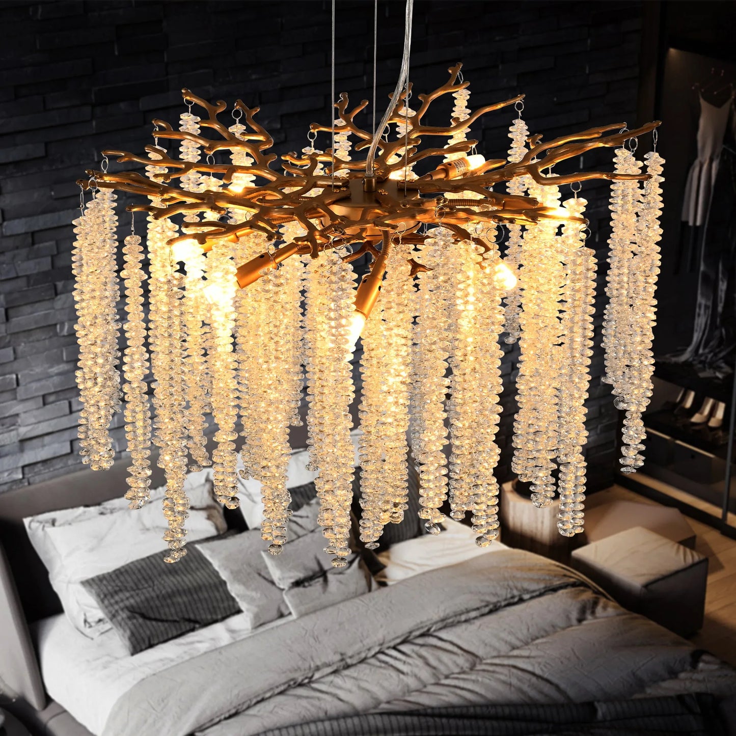 24-inch Modern Golden Pendant Light with Cascading Crystal Strands, Ideal for Living Room, Dining Room and Foyer, High-End Decorative Lighting – view 4