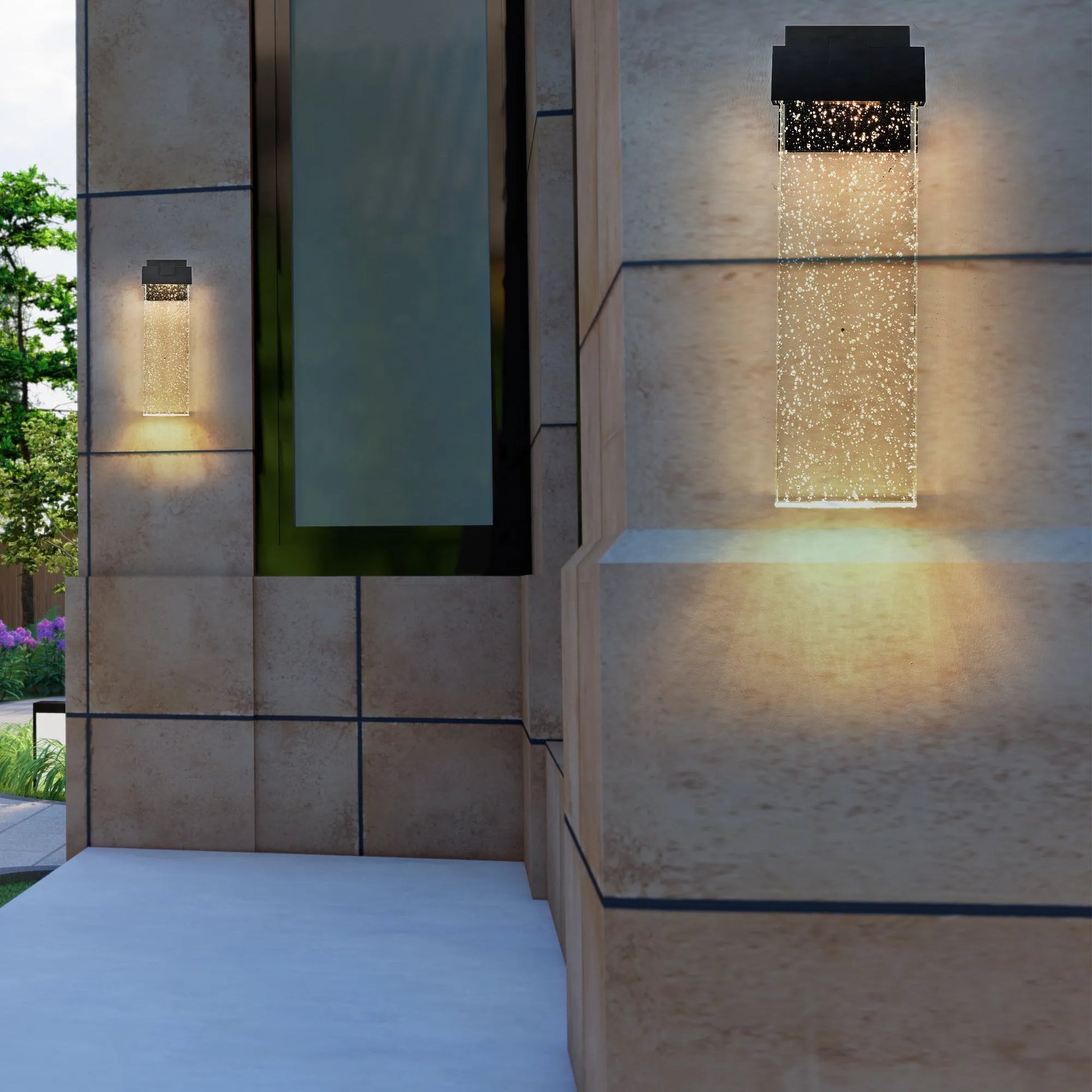 18'(H) 1-pack 12W Modern Outdoor Wall Light Fixture, Weatherproof LED Wall Sconce with Bubble Crystal, Black Finish, Up and Down Lighting for Porch – view 4