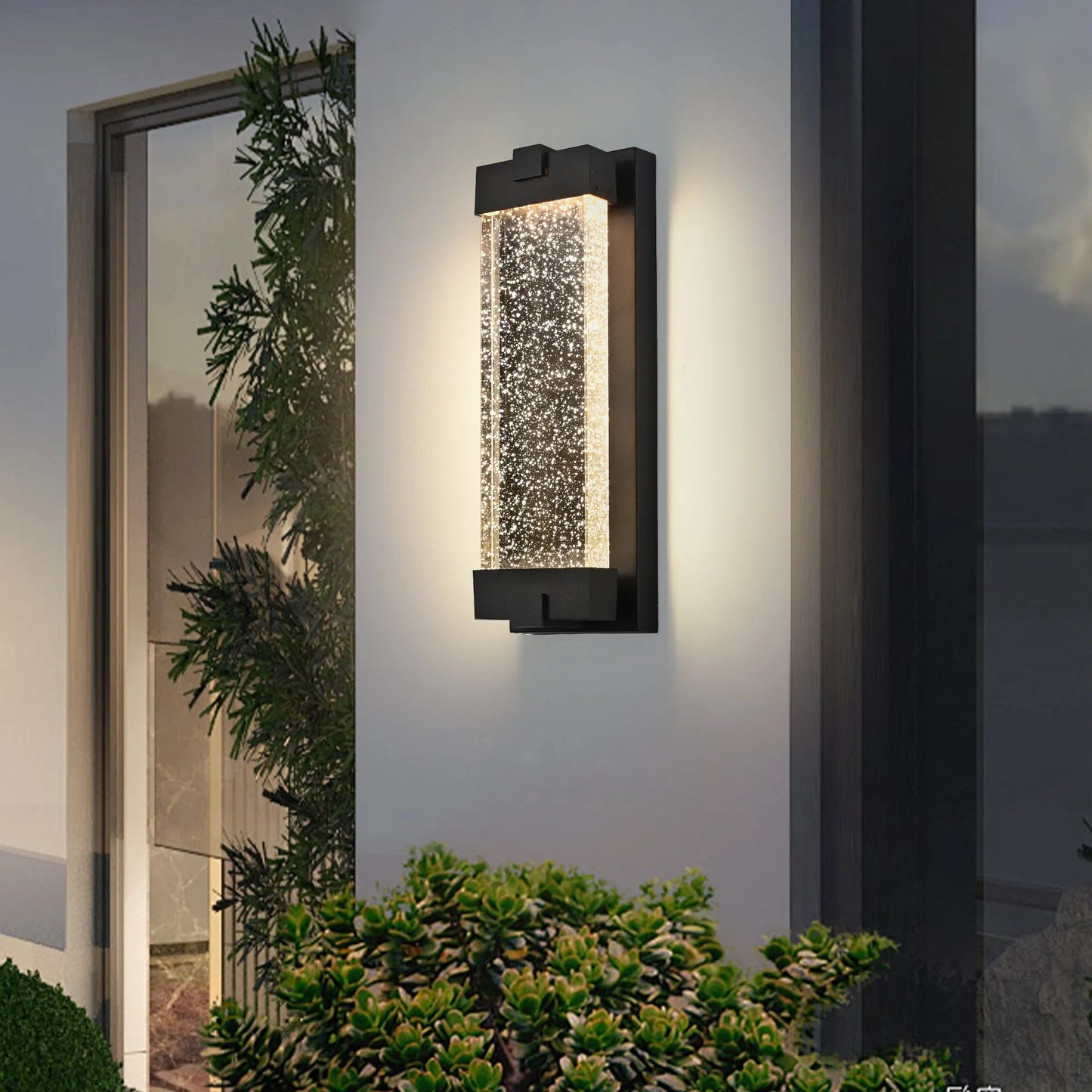 19'(H) Black Aluminum Finish Outdoor Wall Light with Bubble Crystal Glass, LED Light Source, 3000K Warm Light, Weatherproof Exterior Sconce for – view 4