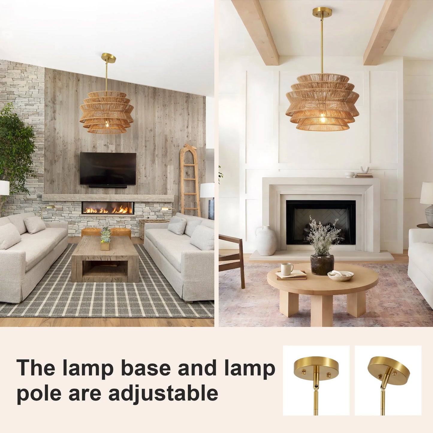 17.3' Rattan Pendant Light,Hand-Woven Rustic Wicker Hanging Light Seagrass Ceiling Chandelier,Water Plants Rattan Chandelier for Dining Living – view 4