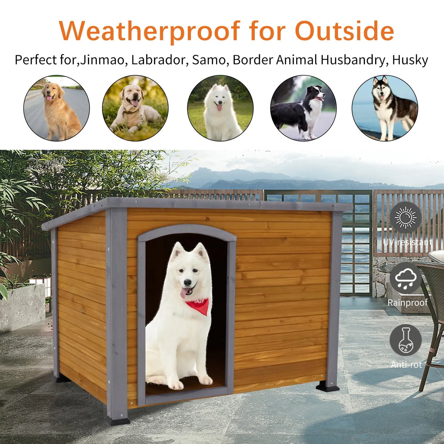 Dog House Outdoor & Indoor Wooden Dog Kennel for Winter with Raised Feet Weatherproof for Large Dogs – view 4