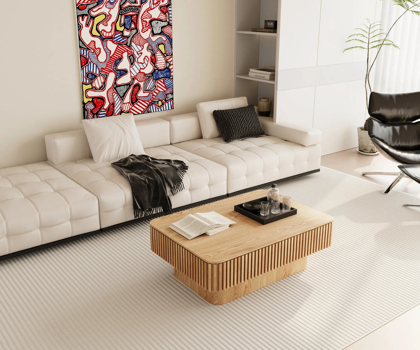 38.6'' Fluted Lift-top Coffee Table Solid Wood Veneered Modern Coffee Table Accent Tea Table with Storage and Adjustable Height for Living Room – view 4