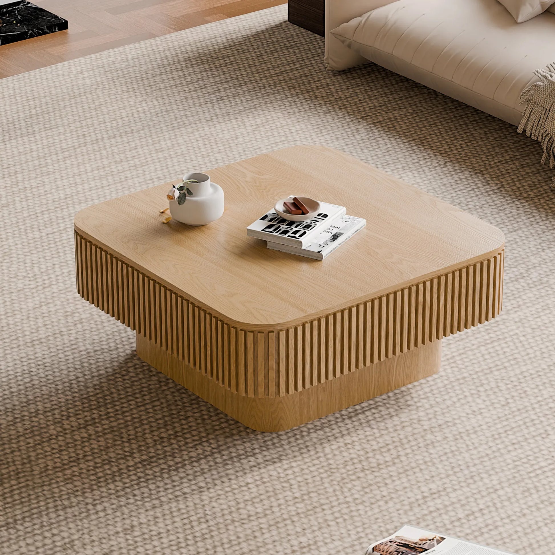 31.5'' Square Coffee Table with Storage Solid Wood Veneered Modern Coffee Table Accent Tea Table for Living Room, Bedroom, Apartment or Office – view 4