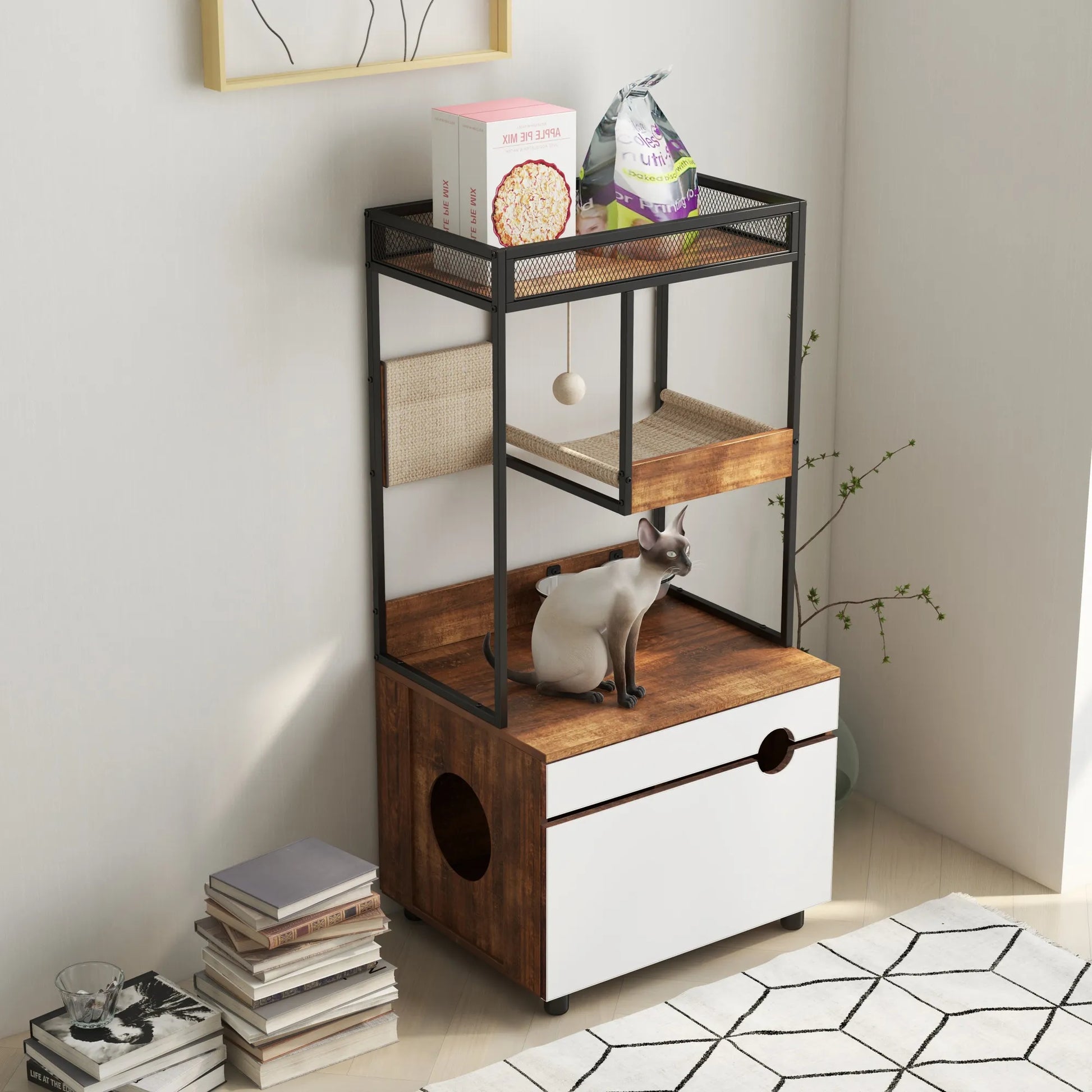 Cat Litter Box Enclosures with Cat Tree Tower, Cat Furniture ,Cat Cabinet – view 4