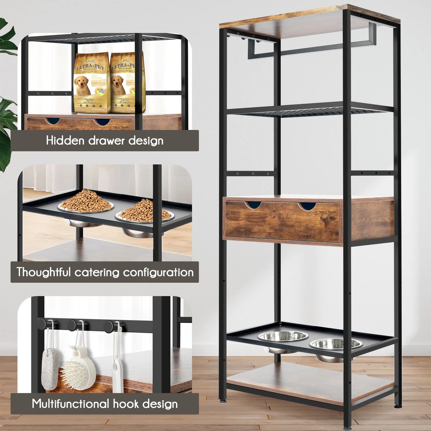 dog feeding station,3 Height Adjustable Raised Dog Bowls, Dog Feeder Station for Large Medium Dogs Cats, Dog Storage with shelves. – view 4