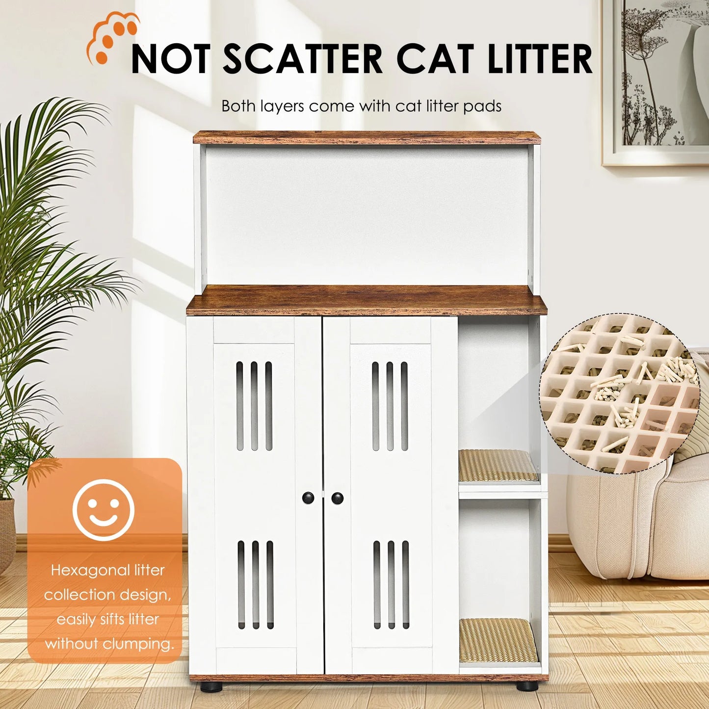 Litter Box Enclosure for 2 Cats,Hidden cat furniture, double litter cabinet, can be used as side cabinet, wash bathroom – view 4