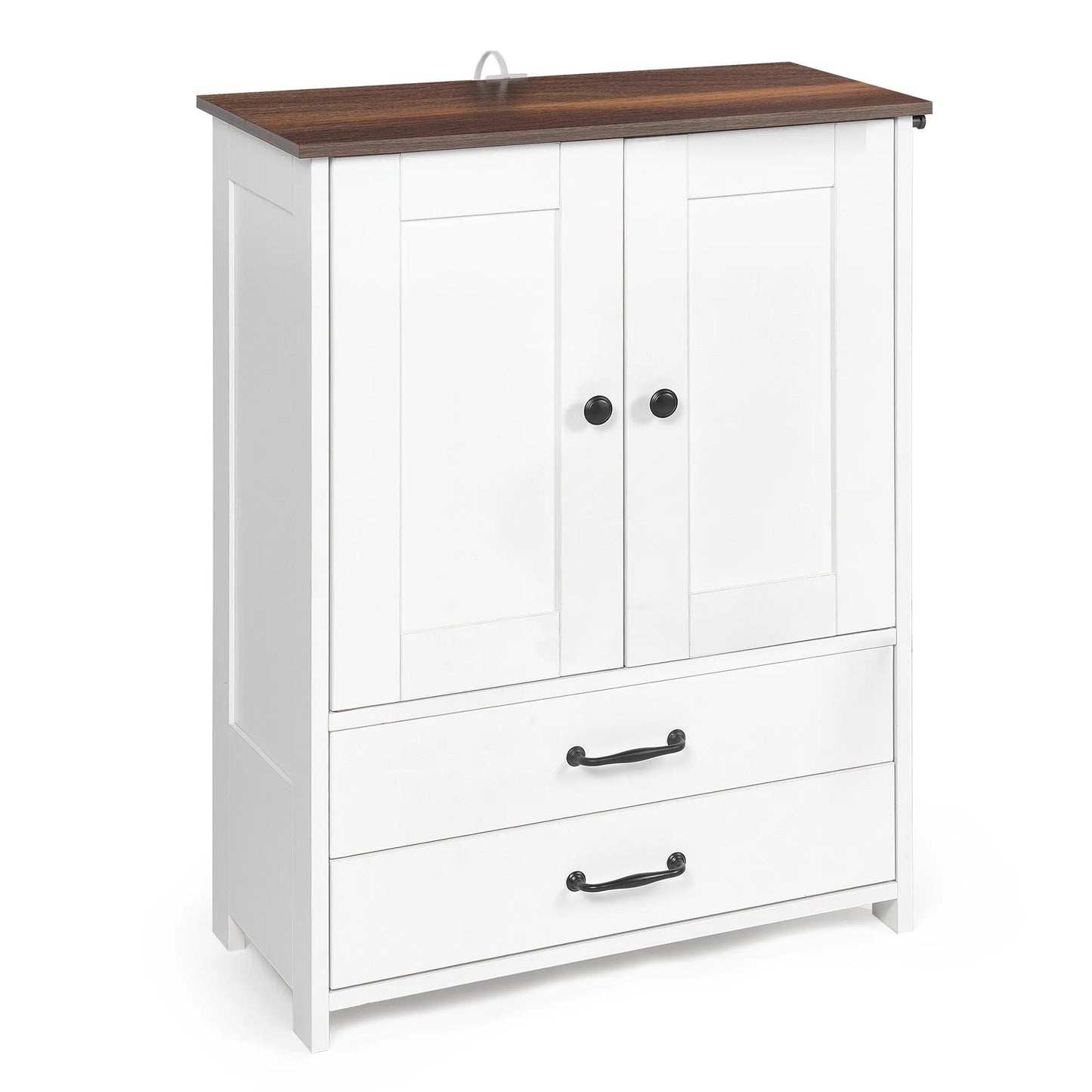 Dog feeding station, double door locker with 2 adjustable dog bowls, 3 hooks on right side, white – view 4