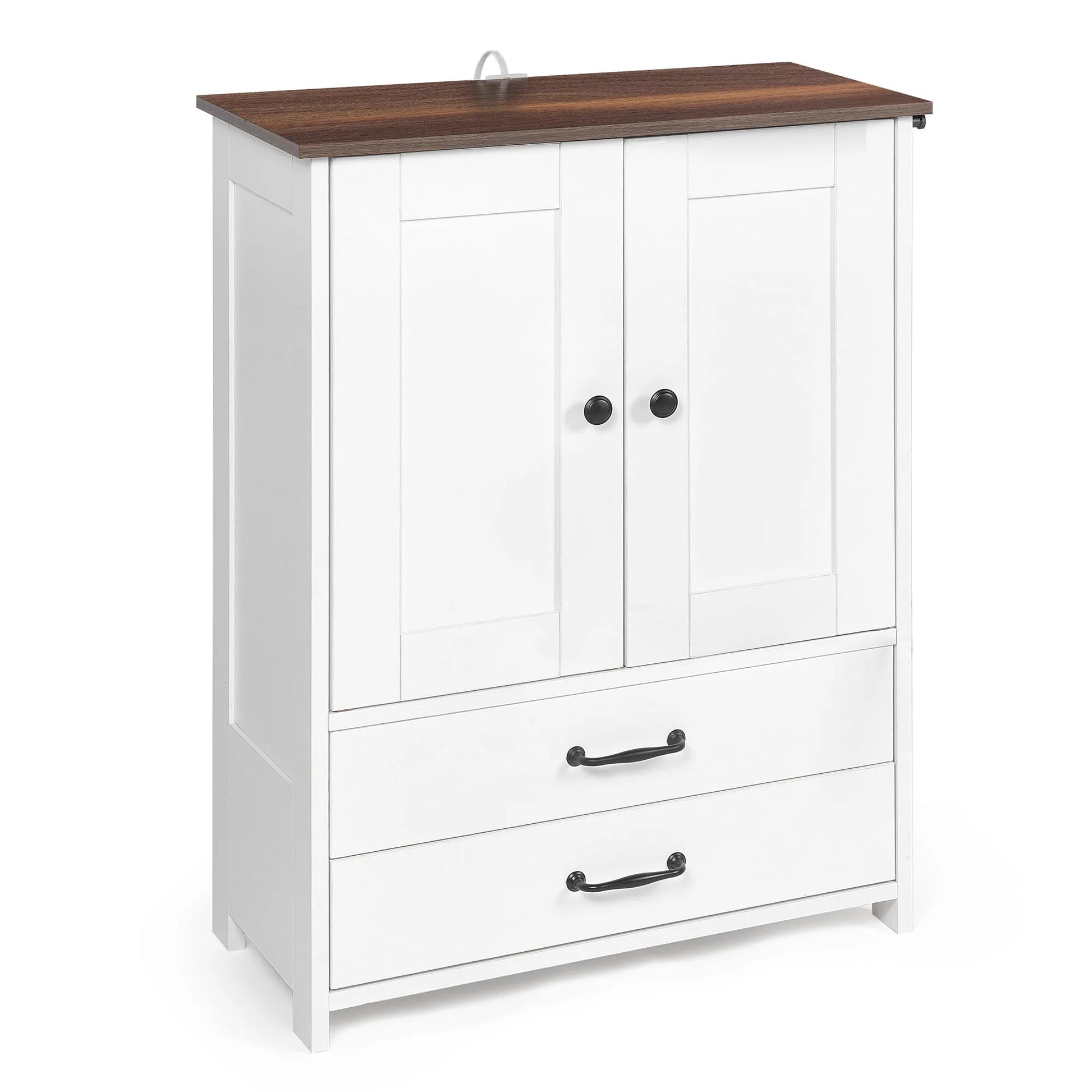 Dog feeding station, double door locker with 2 adjustable dog bowls, 3 hooks on right side, white – view 4