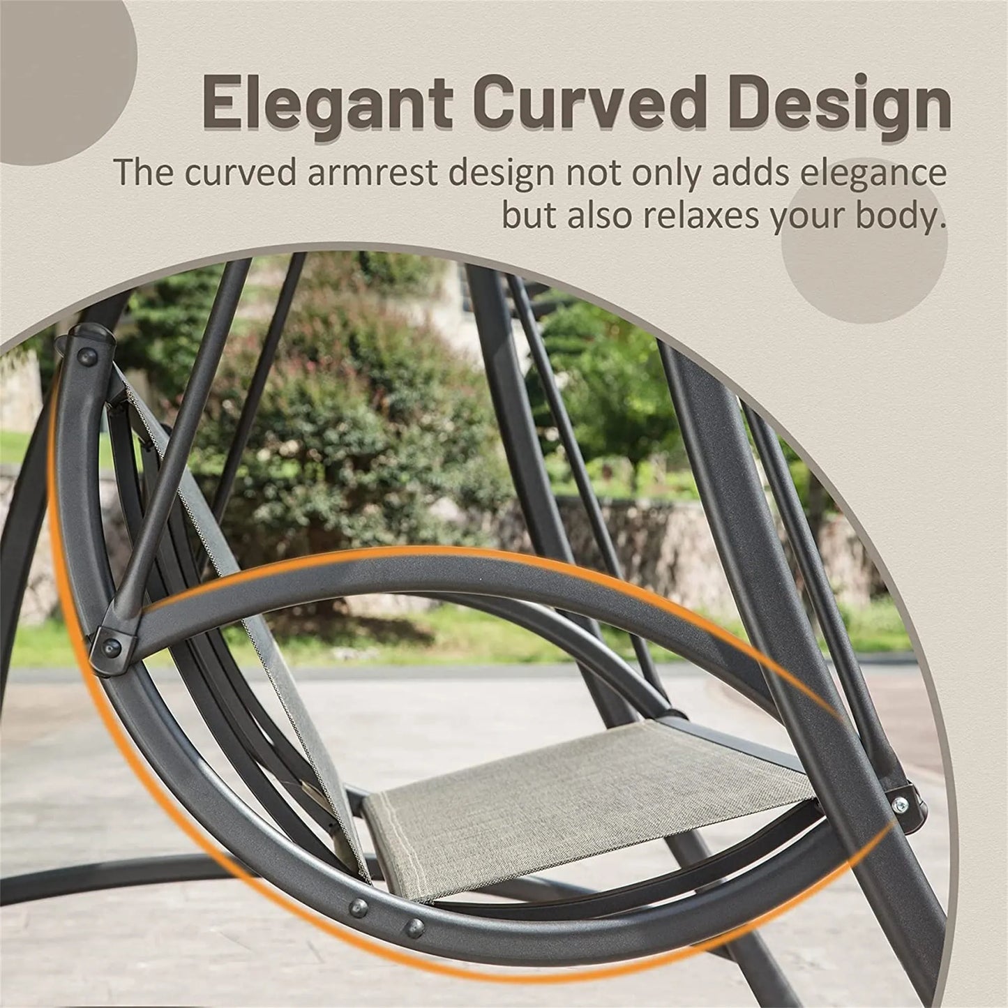 3-Seat Patio Swing Chair, Outdoor Porch Swing with Adjustable Canopy and Durable Steel Frame, Patio Swing Glider for Garden, Deck, Porch, Backyard – view 4
