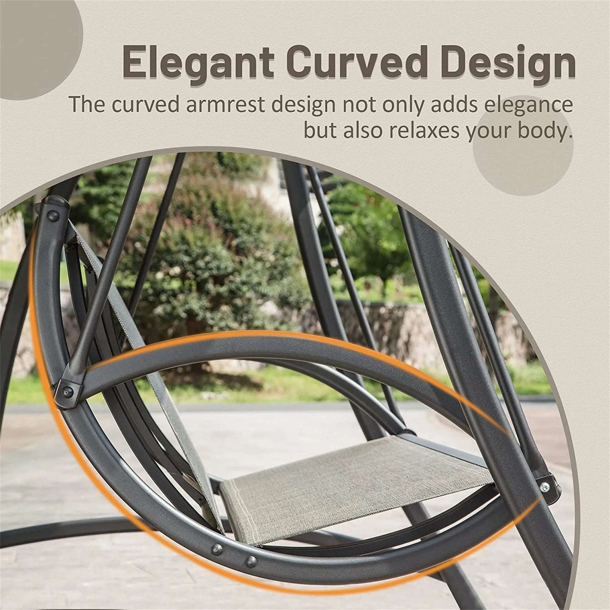 3-Seat Patio Swing Chair, Outdoor Porch Swing with Adjustable Canopy and Durable Steel Frame, Patio Swing Glider for Garden, Deck, Porch, Backyard – view 4