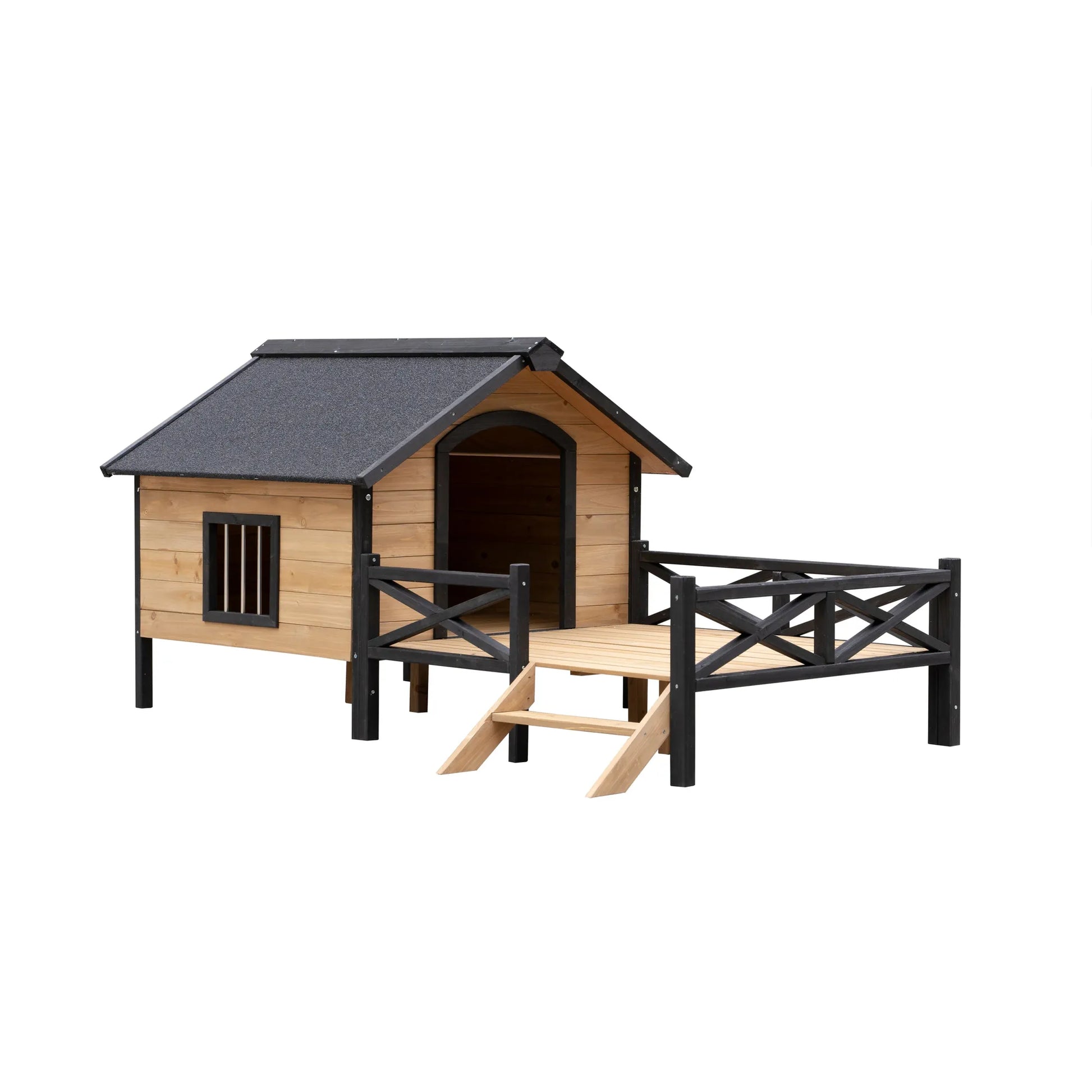 Outdoor Large Wooden Cabin House Style Wooden Dog Kennel with Porch – view 4