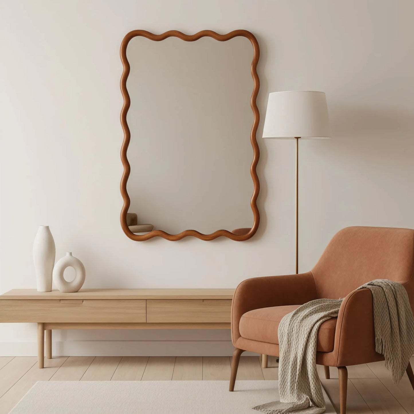 Yellowish Brown 24'x36' Wavy Rectangle Solid Wood Frame Decorative Mirror,For Bedroom, Bathroom, Living Room, Entryway – view 4