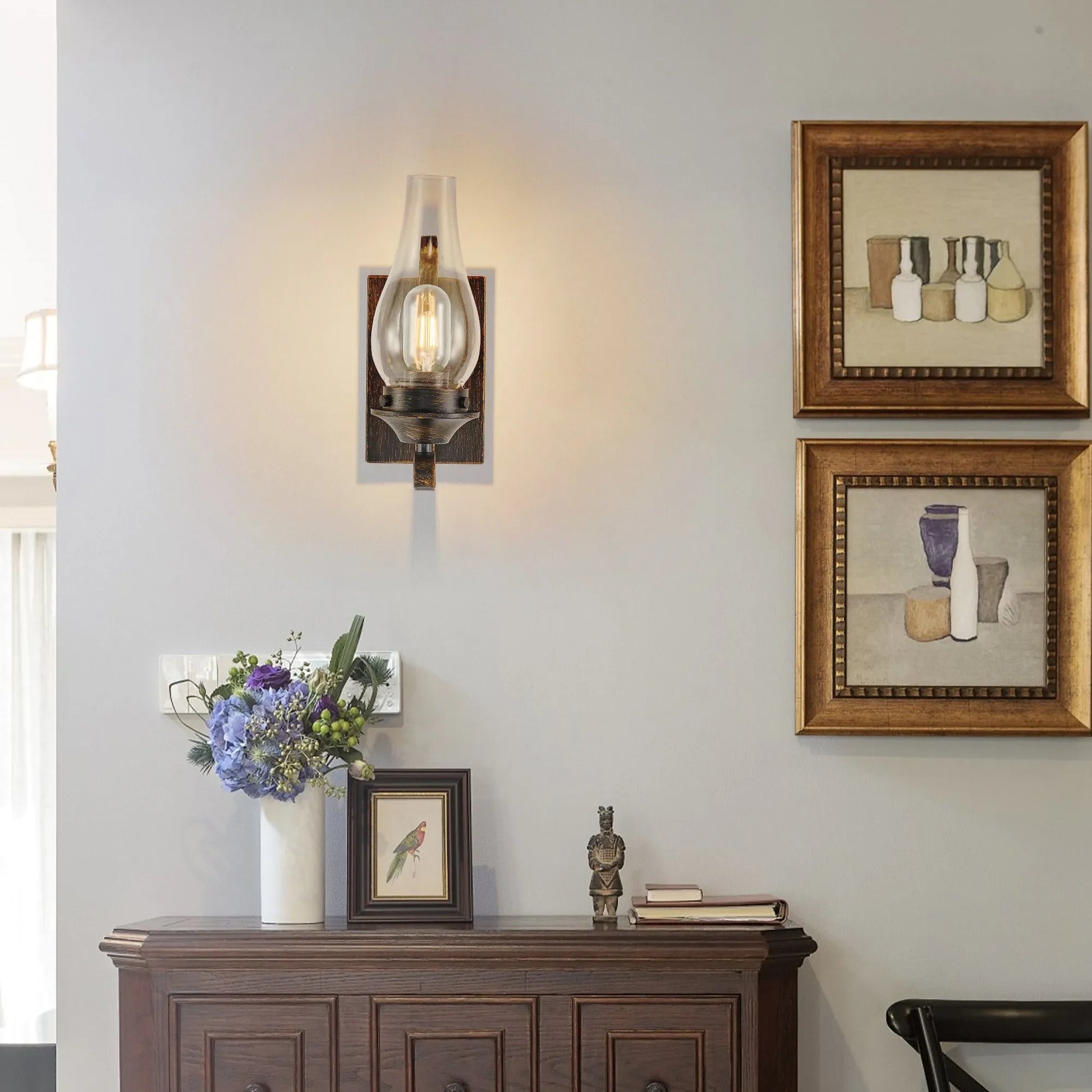 (Only Supports Hardwired) Rustic Farmhouse Wall Sconces Set of 2, Vintage Industrial Plug-in Wall Lights with Clear Glass Shade, Black and Gold – view 4