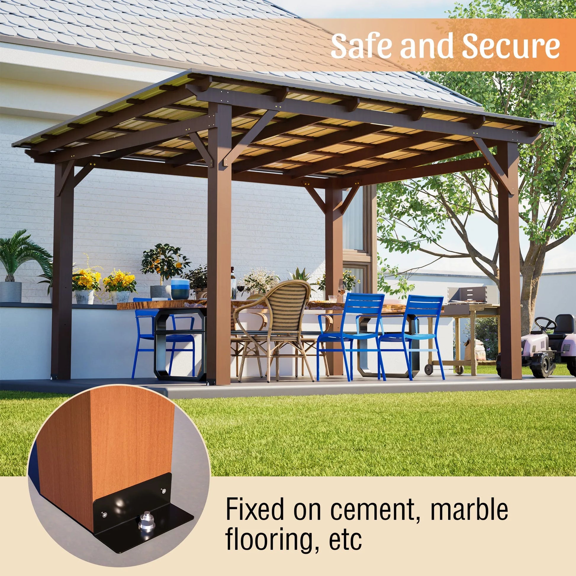 13x10ft Wooden Garden Gazebo with Metal Roof, Spacious Outdoor Patio Shade Structure for Backyard & Garden – view 4