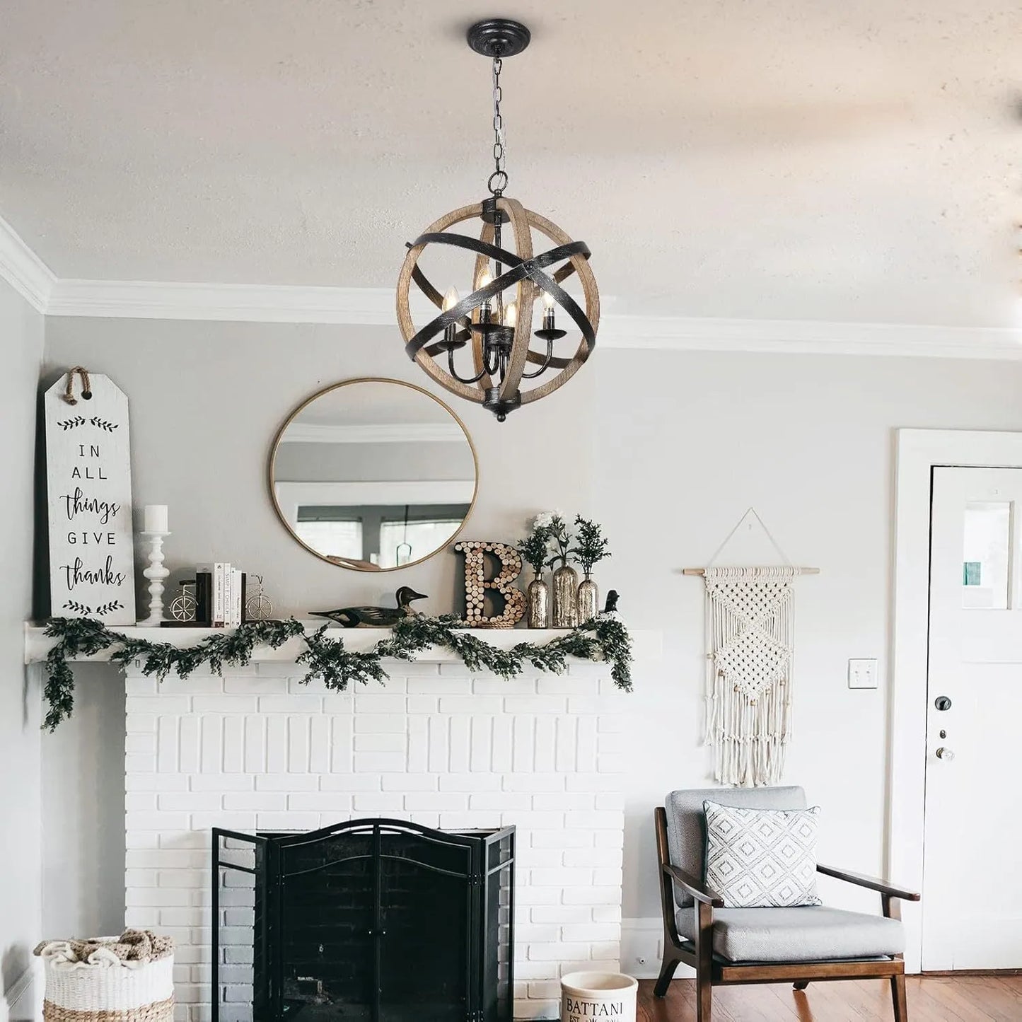 Farmhouse Chandelier Light Fixtures – 4-Light Dining Room Light Fixtures Height Adjustable – Rustic Wood Light Fixtures Ceiling Hanging for Kitchen – view 4