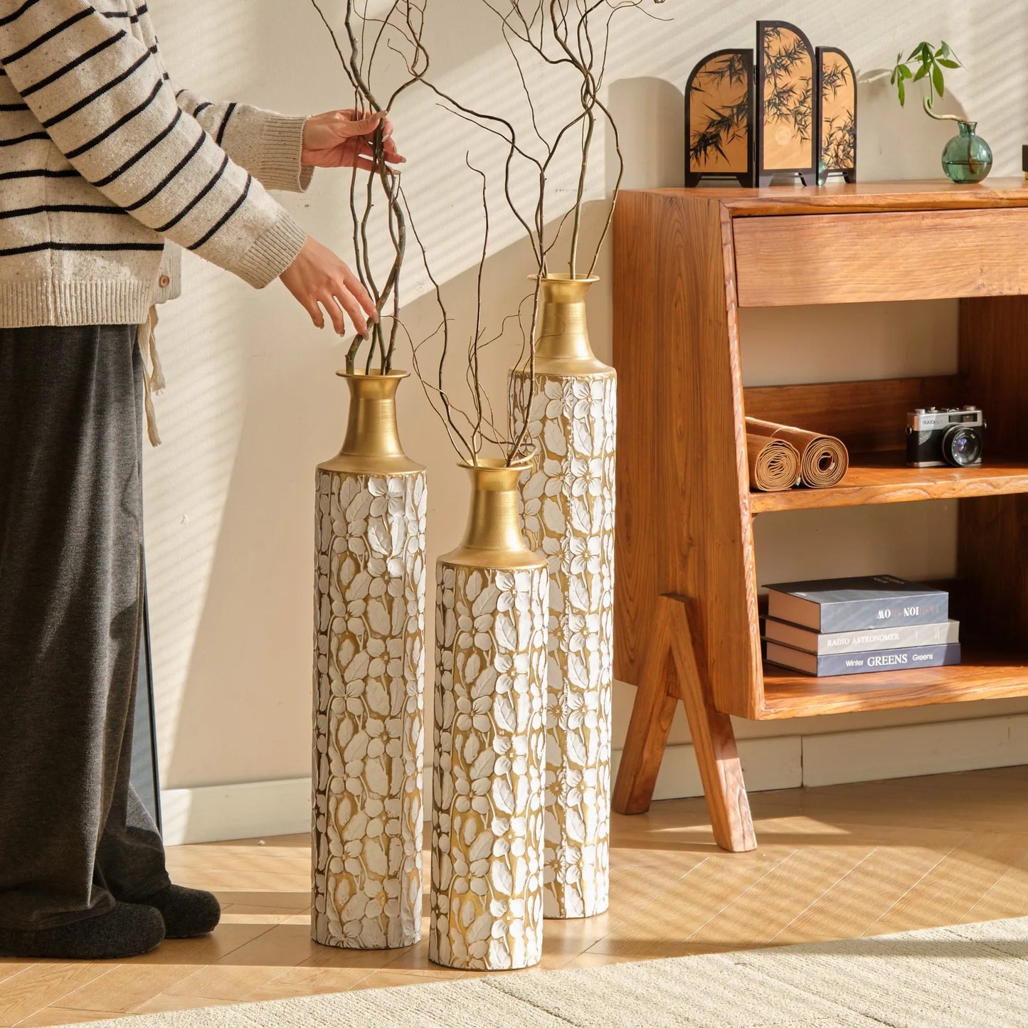 Floor Vases Gold Large Vases - 32/28/24-Inch Decorative High Vases Set of 3 for Home Décor Vintage Large Vases Representing Twigs, Twigs Dried – view 4