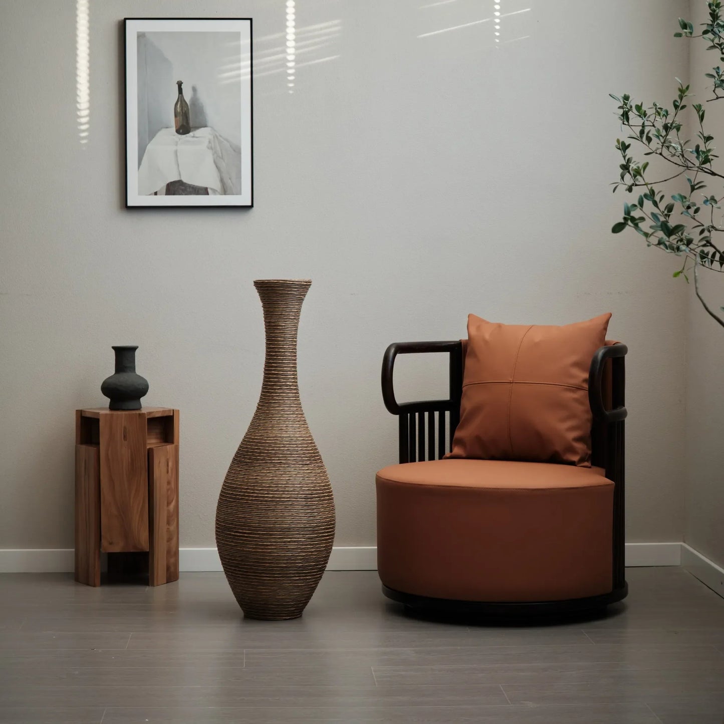 39-inch Tall Artificial Rattan Floor Vase in Elegant Beige - Statement Piece for Living Room Décor, Entryway, or Hallway - Versatile Home Accent for – view 4