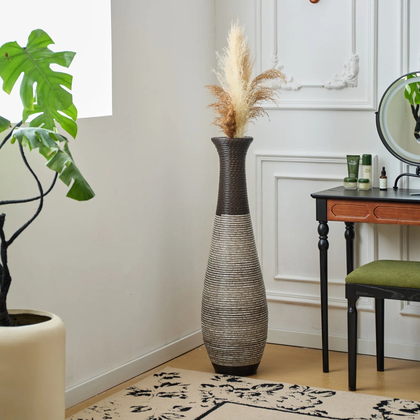 39-Inch Tall Standing Designer Floor Vase - Durable Artificial Rattan - Elegant Two-Tone Dark Brown Finish - Ideal Décor Accent for Living Room – view 4