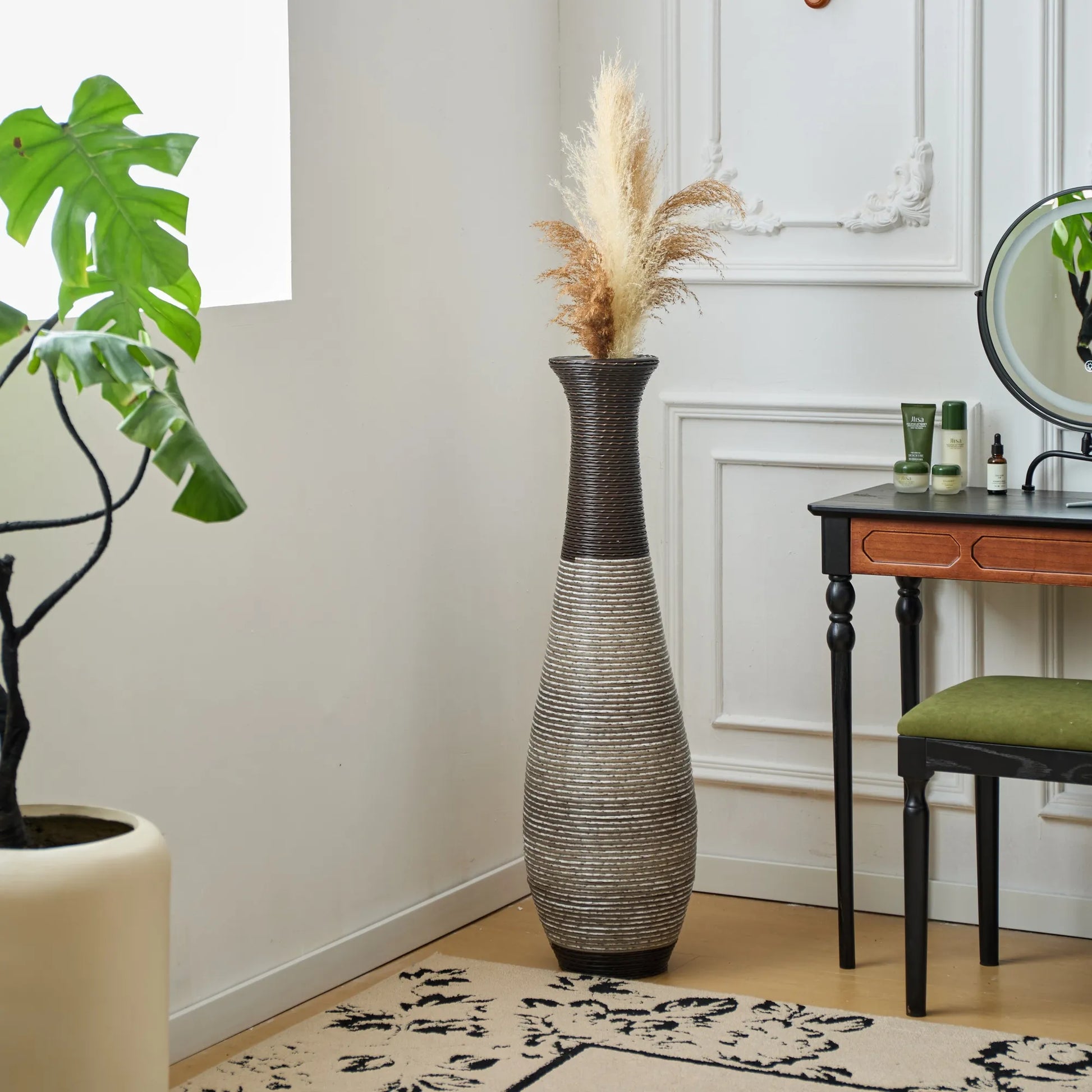 39-Inch Tall Standing Designer Floor Vase - Durable Artificial Rattan - Elegant Two-Tone Dark Brown Finish - Ideal Décor Accent for Living Room – view 4